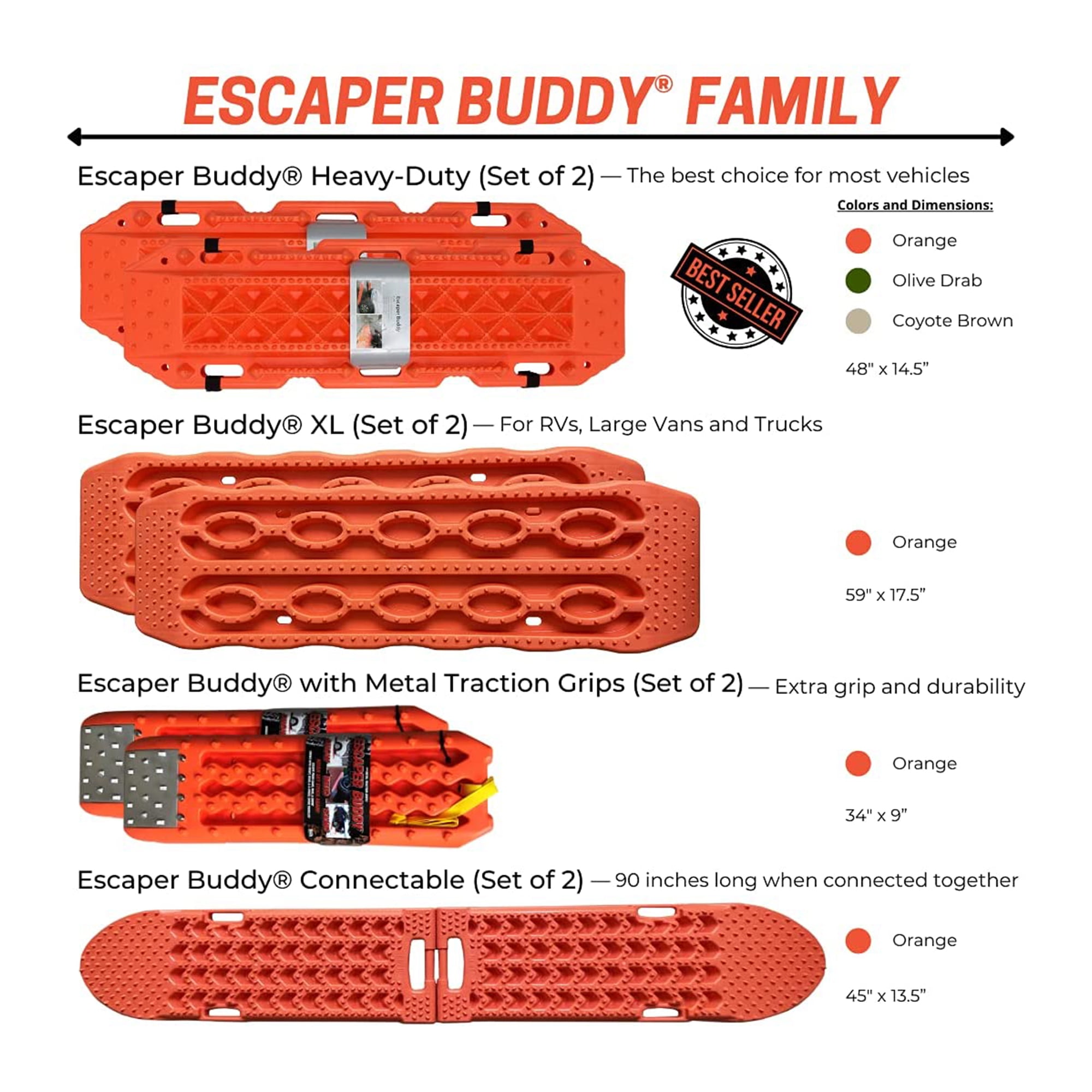 Maxsa Innovations Escaper Buddy Heavy Duty Traction Mats, Orange (2 Pack) - Image 5