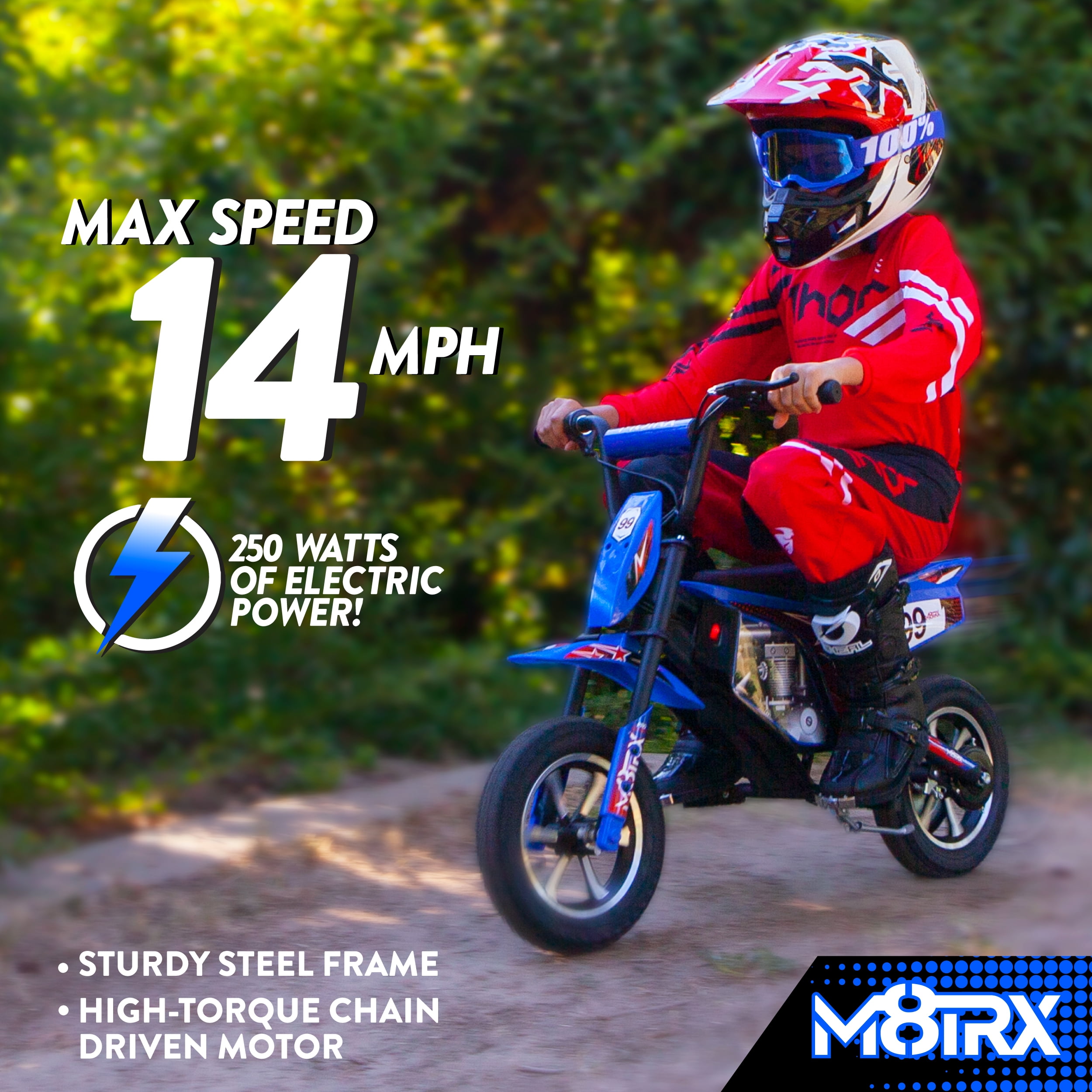 M8TRX Blue 24V Electric Dirt Bike, Ride on Toy Motorcycle for Kids and Teens Ages 13+ - Image 8