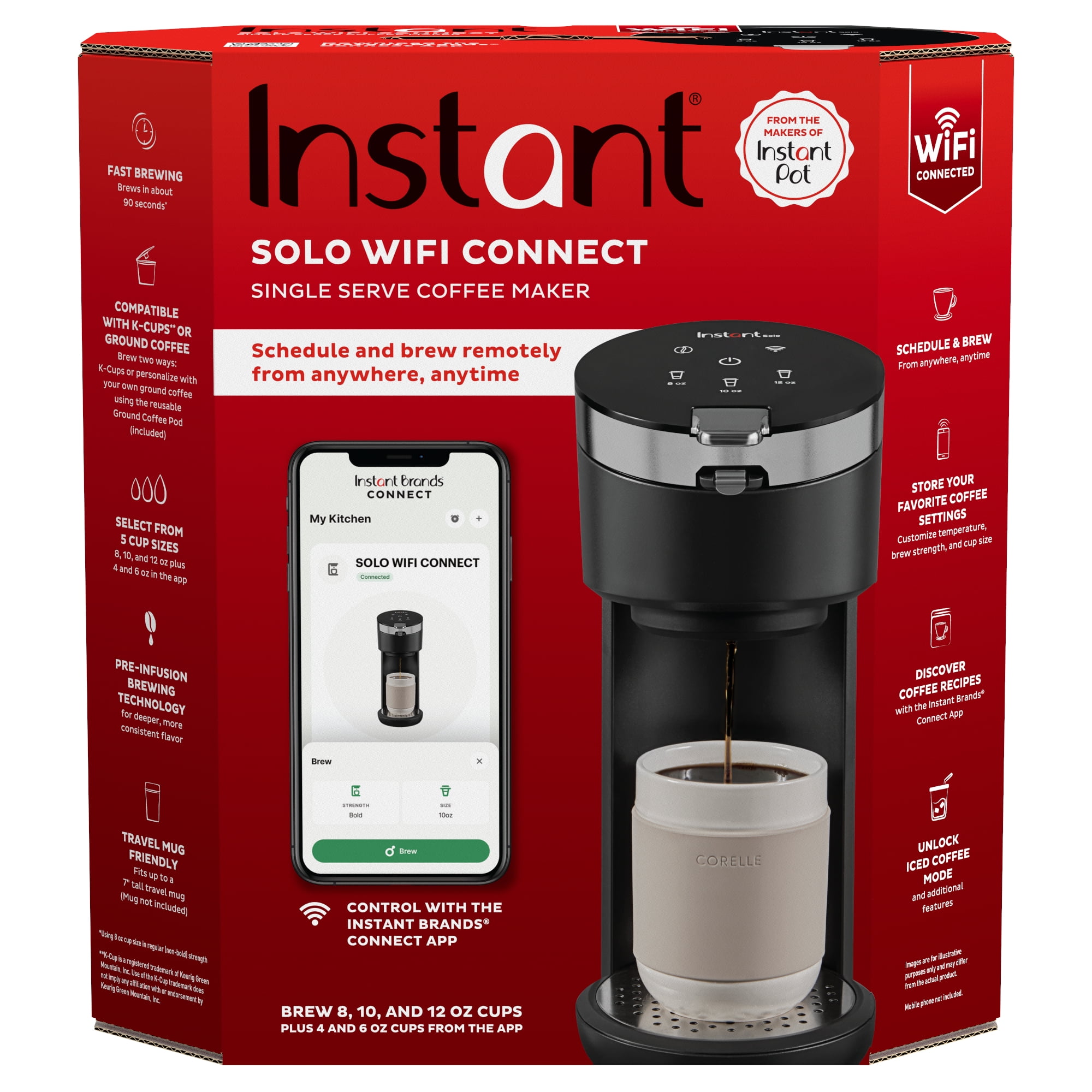 Instant Solo Single Serve Coffee Maker with WiFi Connection and Customizable Brew Strength, 40 oz Water Reservoir, Black - Image 5