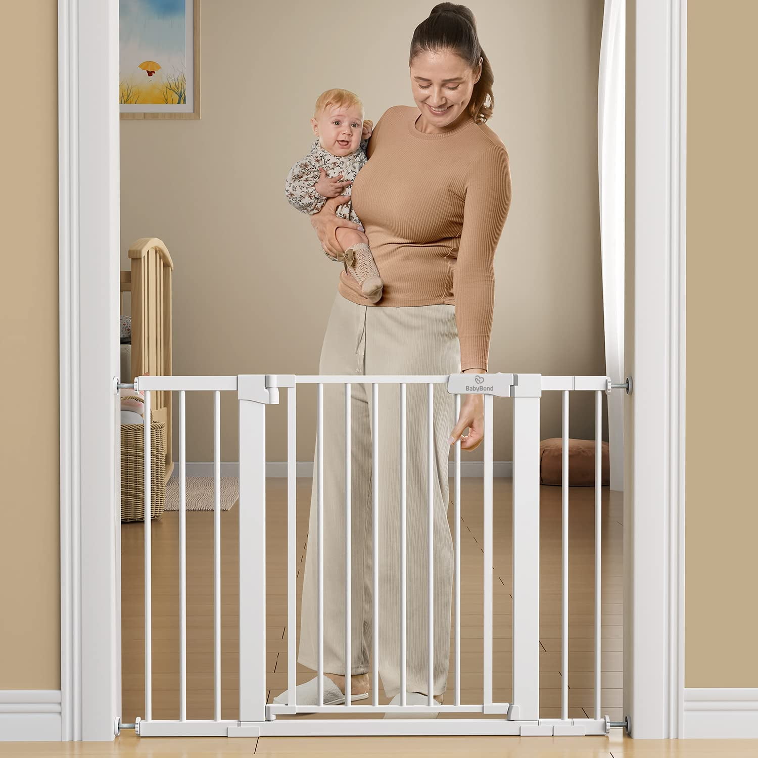 27-43" Extra Wide Safety Baby Gate for Stairs Doorways, Pet gates for doorways,White - Image 4