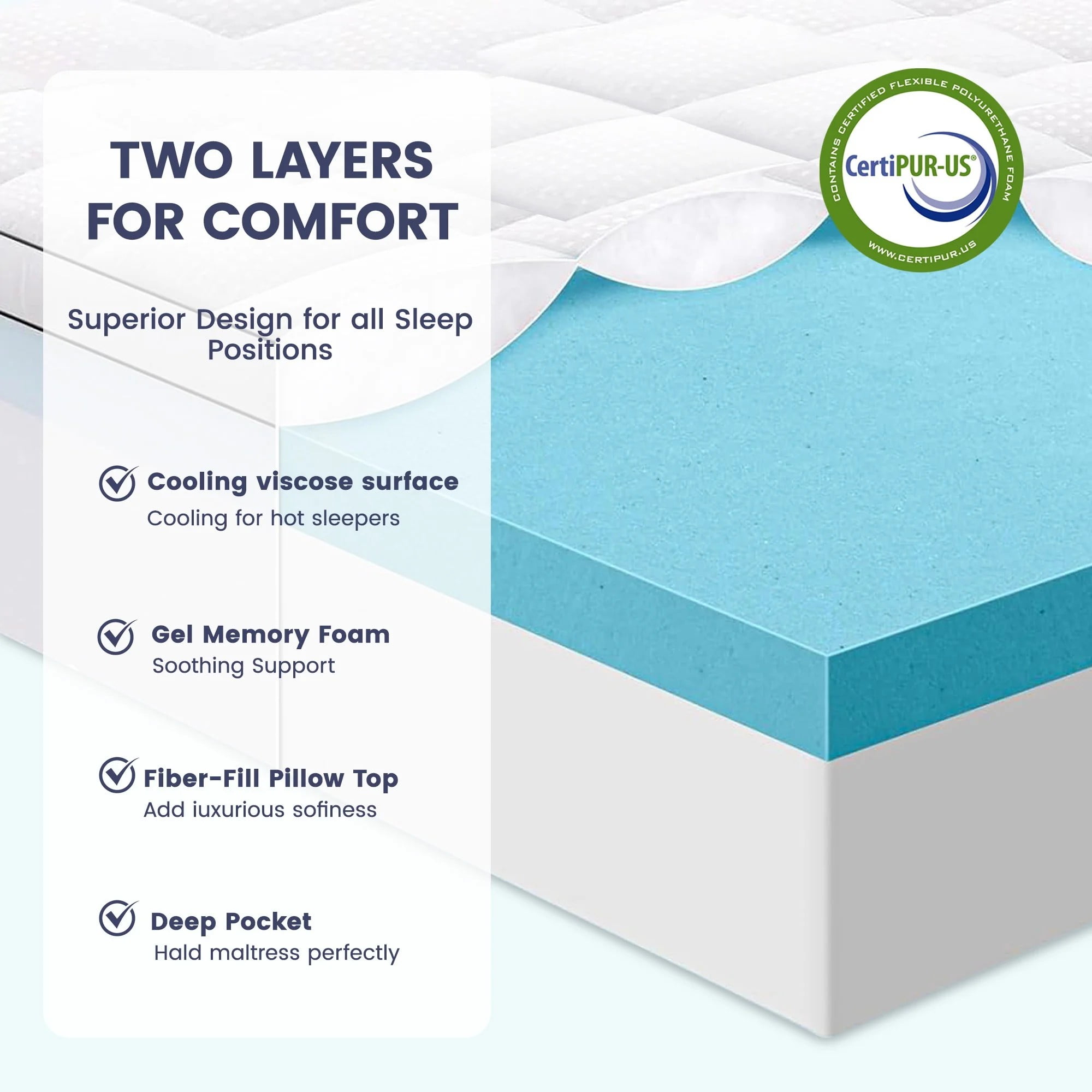 4-Inch Dual Layer Gel Memory Foam Mattress Queen Size, 2-Inch Cooling Gel Memory Foam Plus 2-Inch 100% 400TC Ultra Thick Soft Mattress Pillow Cover, Cool Comfort, Breathable Pressure Reduction - Image 2