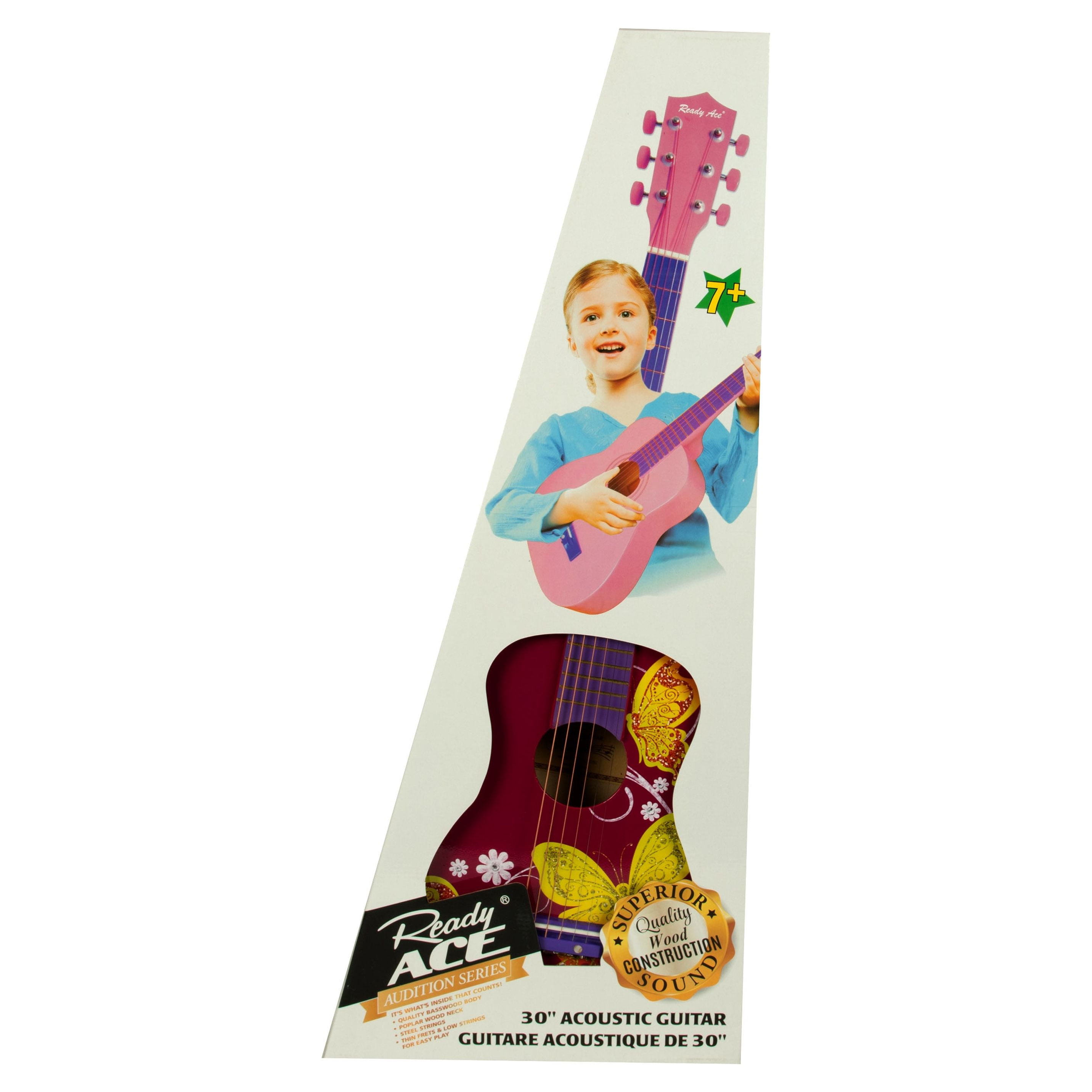Ready Ace Acoustic 30" Toy Guitar Pink Butterfly - Recommended for Children Ages 7 Years and up - Image 2