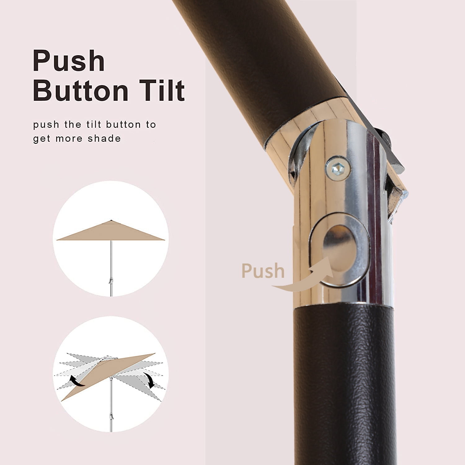 MF Studio 9ft Patio Umbrella with 8 Sturdy Ribs with Push Button Tilt/Crank Outdoor Market Table Umbrellas Beige - Image 6