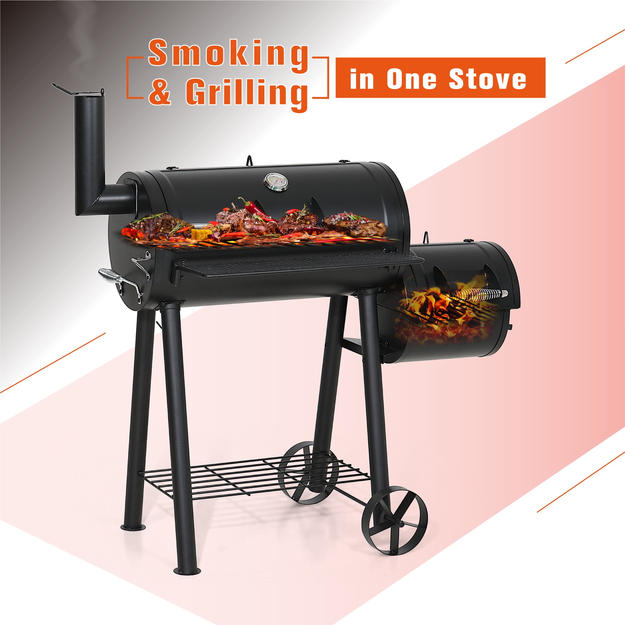 Summit Living 28'' BBQ Charcoal Grill with Offset Smoker for Backyard and Camping - Image 6