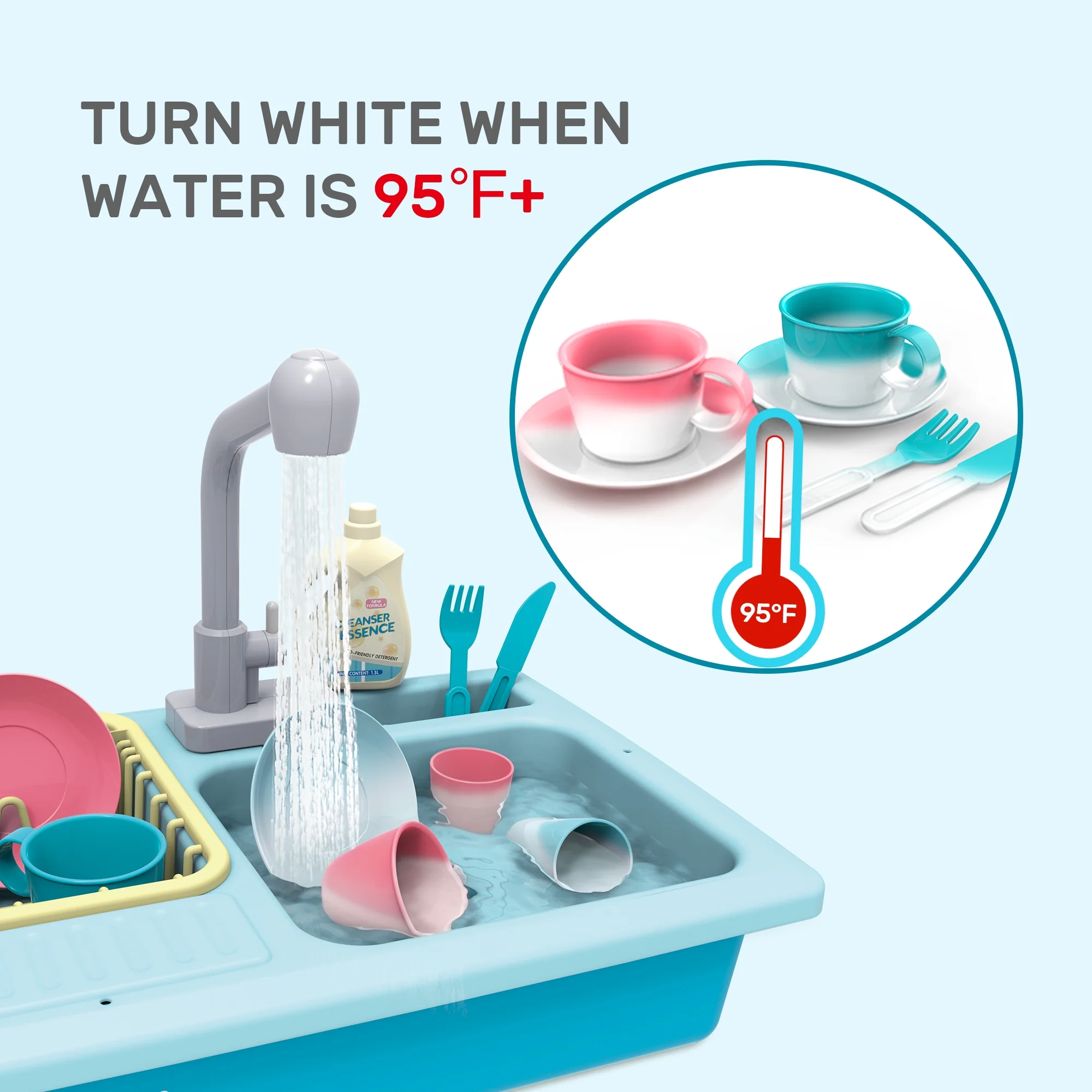 CUTE STONE Color Changing Kitchen Sink Toys for Toddler, Children Playing Toy Dishwasher with Running Water Heat Sensitive Thermochromic Play House Pretend Role Play Toys for Boys and Girls - Image 2