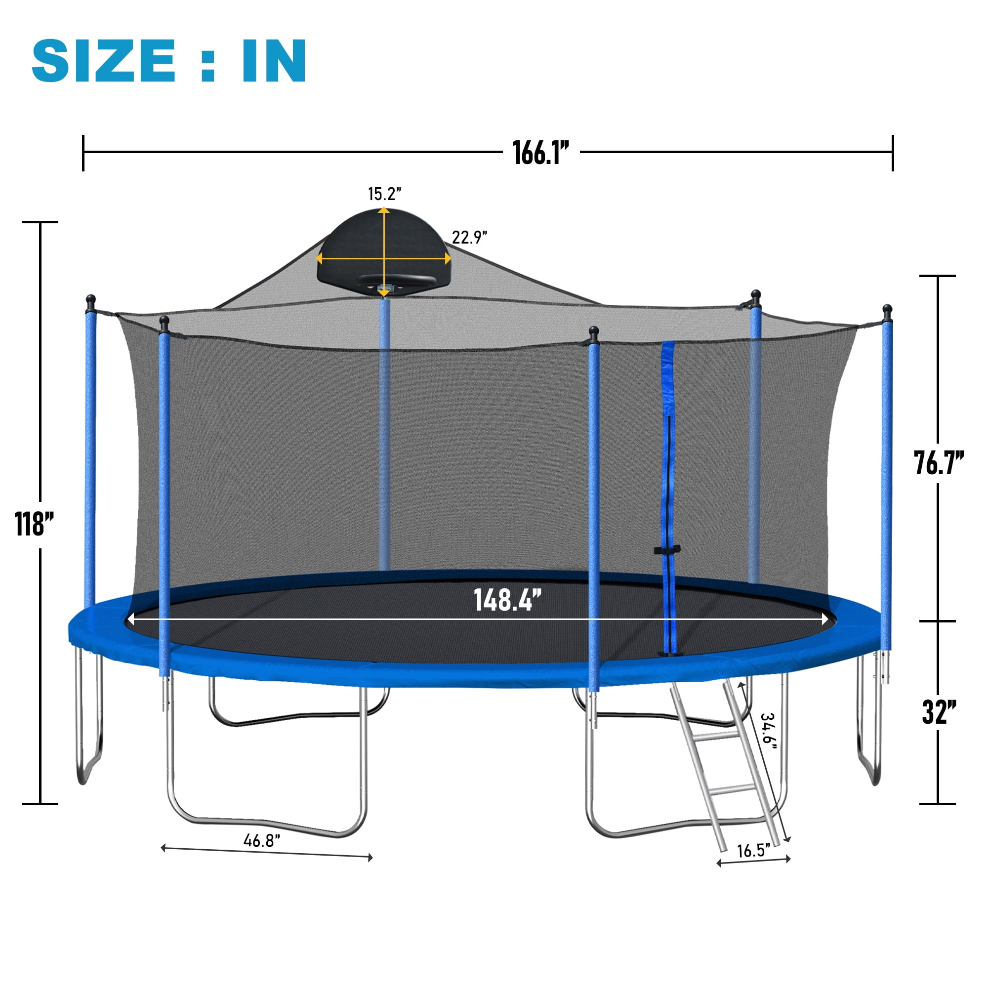 Aukfa 14FT Trampoline with Enclosure Net for Kids Adults, Outdoor Trampoline with Basketball Hoop for Backyard, Blue - Image 8