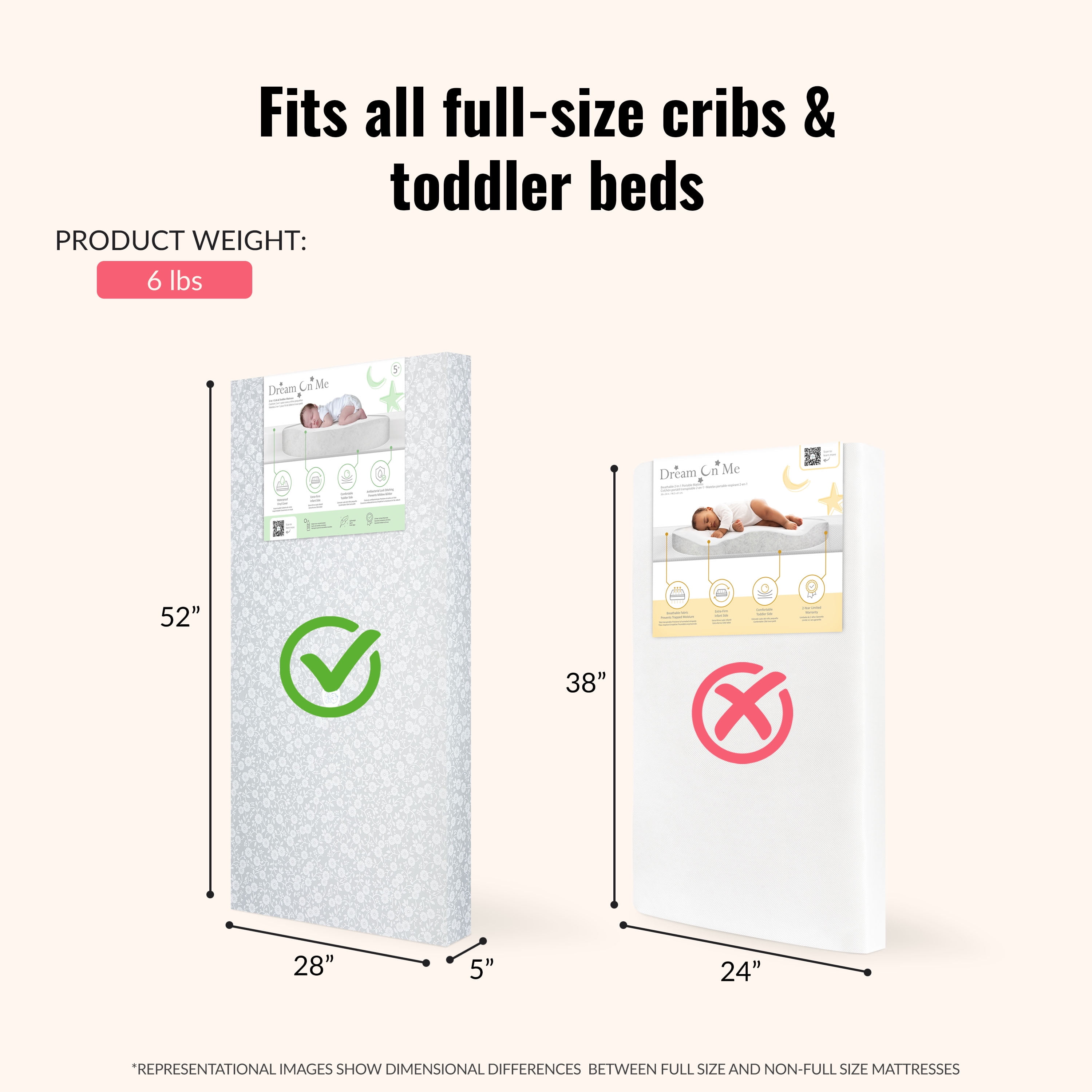 Dream on Me Orthopedic Firm Fiber Dual-Sided Crib & Toddler Mattress, Greenguard Gold Certified, 15 Years Warranty, Grey Embossed - Image 6