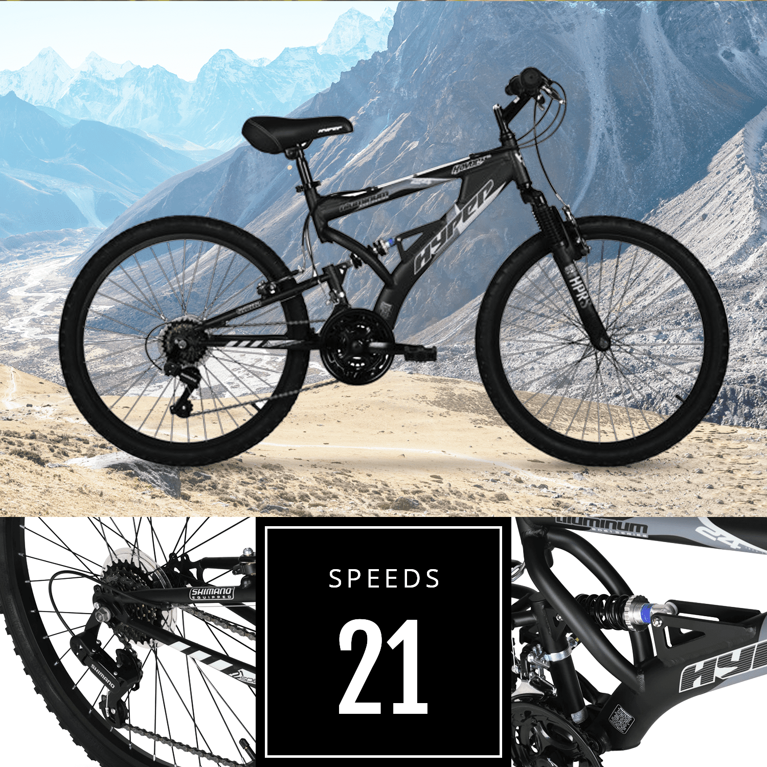 24" Hyper Bicycles Havoc Mountain Bike, Youth/Adult, Recommended Ages 10-14 Years Old, Black - Image 10