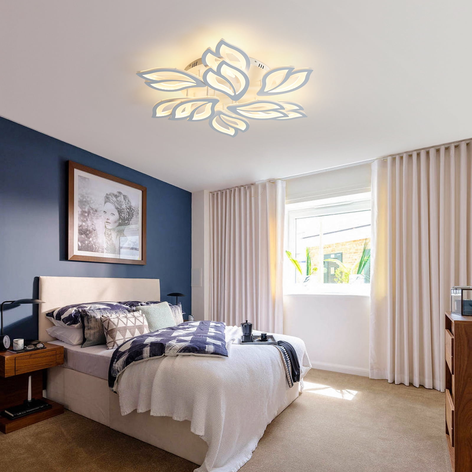 Garwarm Modern Ceiling Light, 29.5in Dimmable LED Flush Mount Ceiling Lamp, 75W Acrylic Sahde Ceiling Chandelier Lighting Fixture with Remote Control for Living Dining Room Bedroom - Image 7