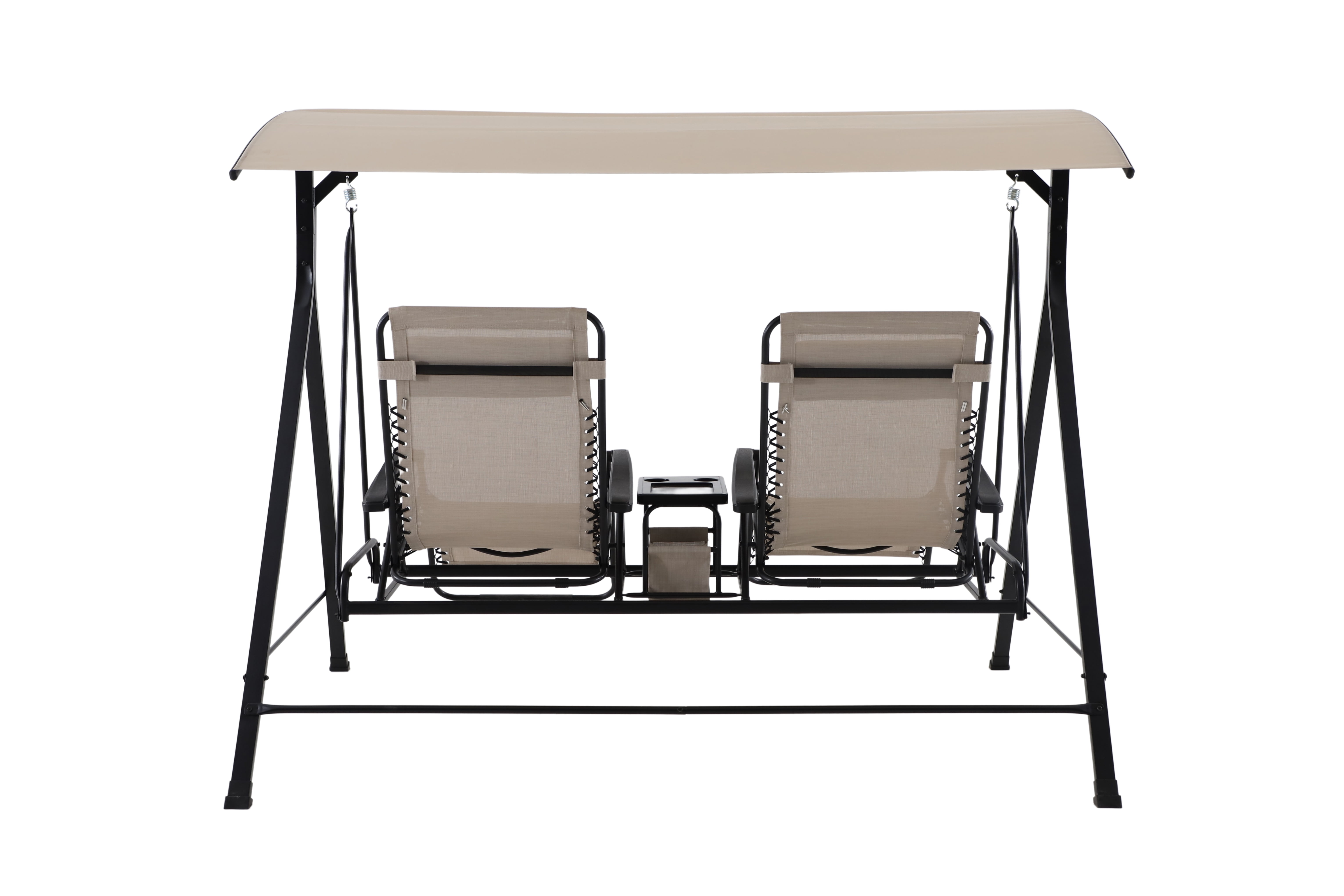 Mainstays Dashwood 2-Seat Steel Freestanding Canopy Porch Swing with Center Table, Beige/Black - Image 2