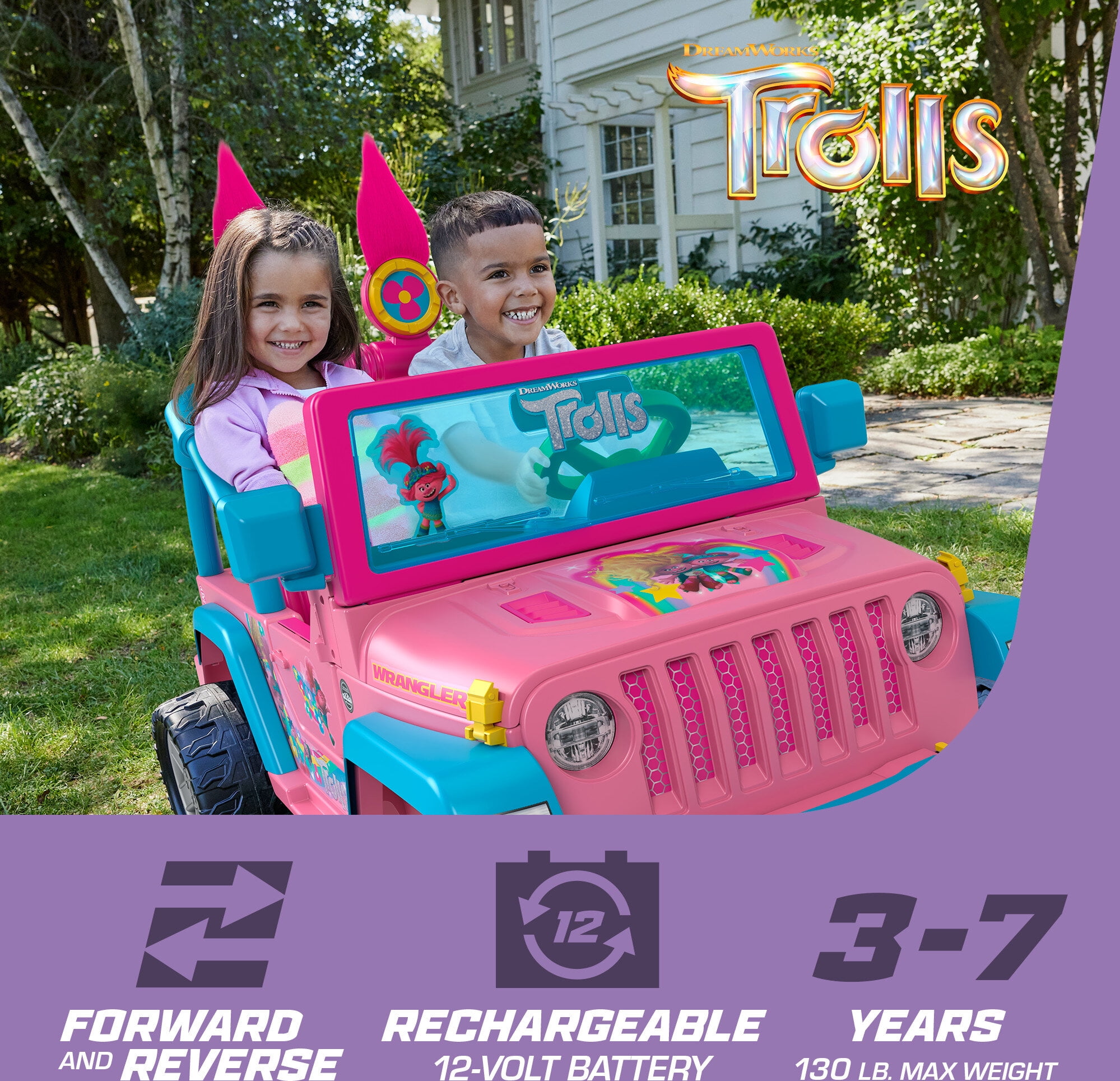 Power Wheels Trolls Band Together Jeep Wrangler Ride-on Toy, 12 V, Max Speed: 5 mph - Image 6