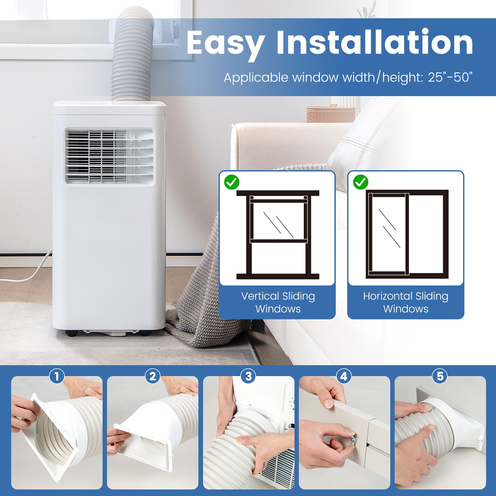 Costway 5000 BTU (8000 BTU ASHRAE) Portable Air Conditioner 3-in-1 AC Unit With Cool Dehum Fan Sleep Mode - Image 7