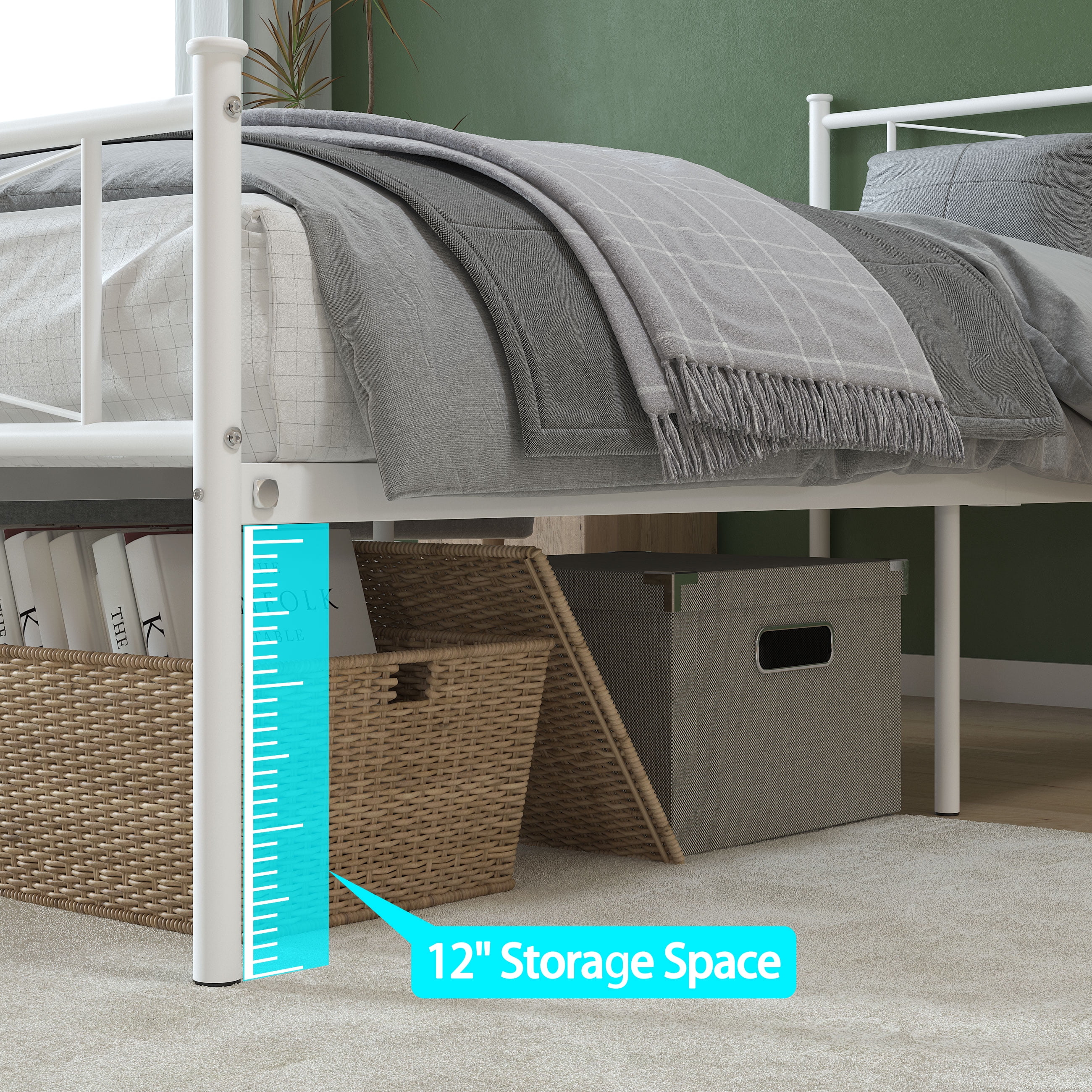 Yoneston Twin Platform Metal Bed Frame with Headboard No Box Spring - Image 2