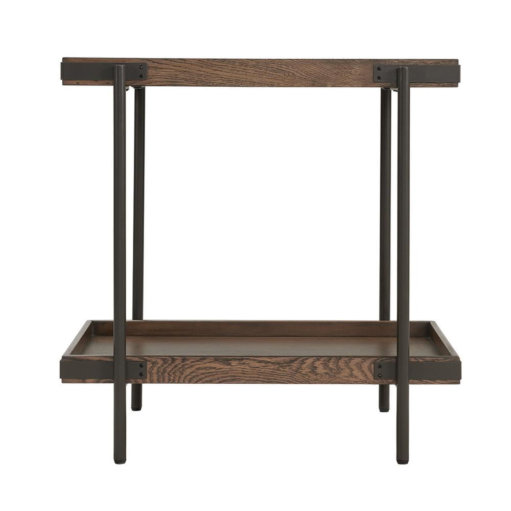 Alaterre Furniture Kyra 27" Oak and Metal Side Table with Shelf - Image 4