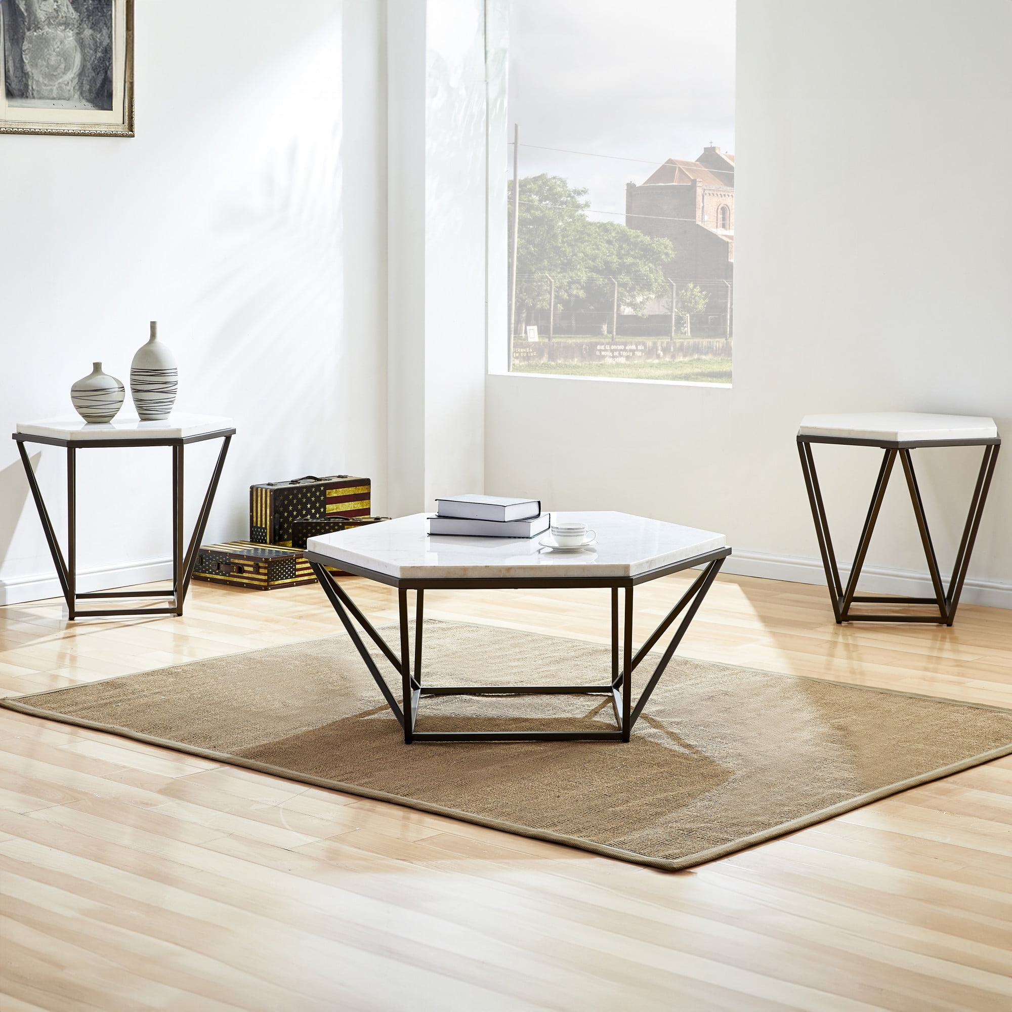 Steve Silver Corvus Genuine White Marble Top End Table - Image 5