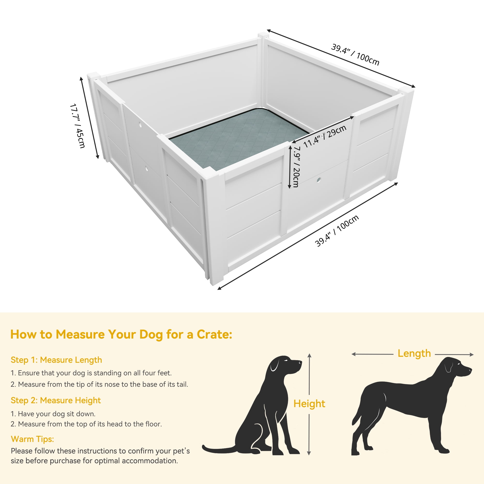Dextrus Whelping Box for Dogs,Indoor Wooden Dog Pen with Washable Pee Pads, Removable Doors for Large, Medium and Small Breed Dogs Puppies,39.4"L x 39.4"W x 17.7"H,White - Image 4