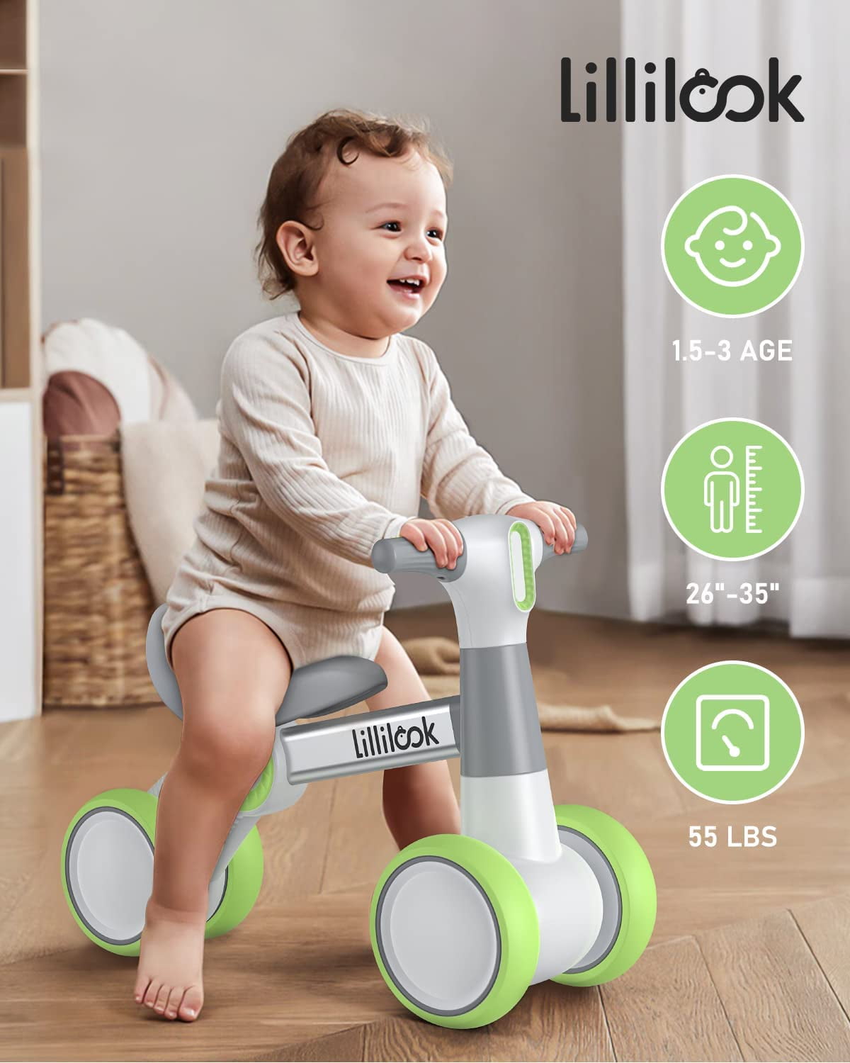 Lillilook Baby Balance Bikes with 4 Wheels for 18-36 Months, Toddler Bicycle for Boys Girls Gift - Image 3
