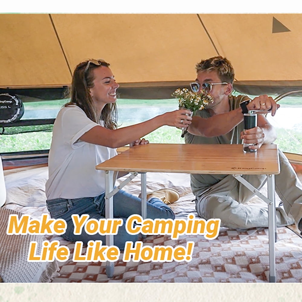 KingCamp Bamboo Camping Table Clearance Adjustable Height Folding Table for 1-2 People Outdoor and Indoor Support 176LBS Yellow - Image 10
