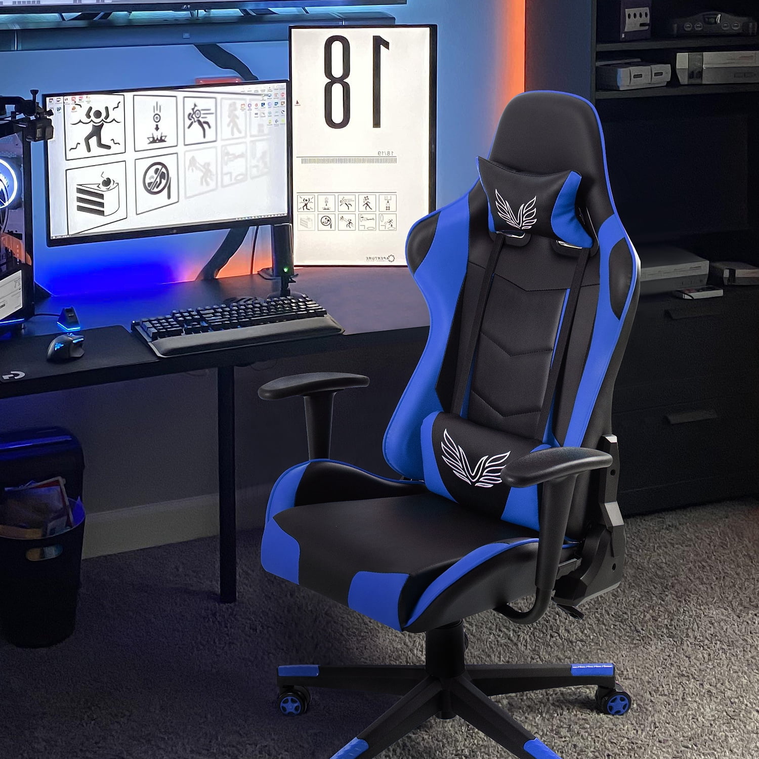 Lacoo Gaming Chair High Back Adjustable Height Racing Style Computer Chair with Headrest and Lumbar Support, Blue - Image 4