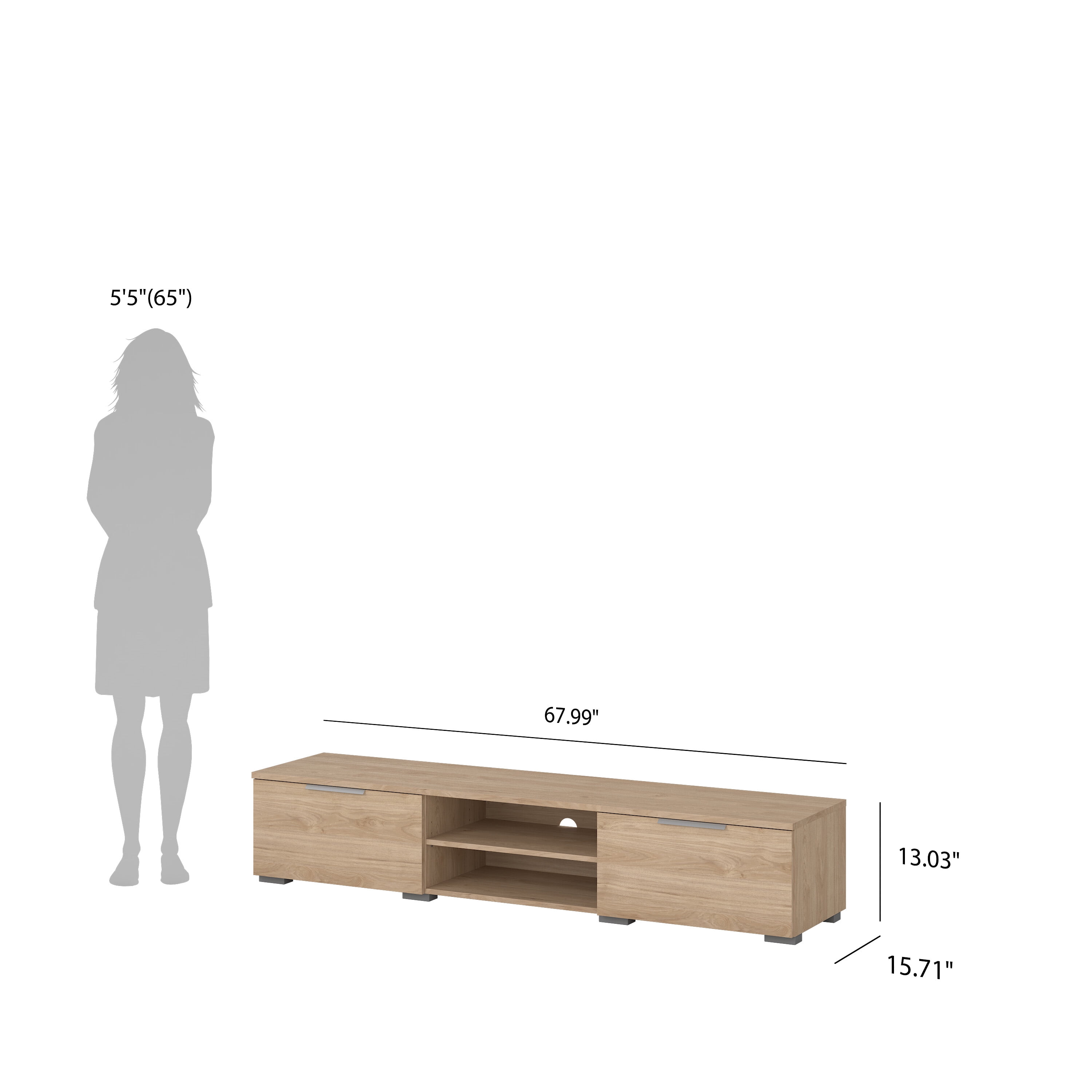 Tvilum Match 2 Drawer TV Stand with 2 Shelves, Jackson Hickory - Image 3