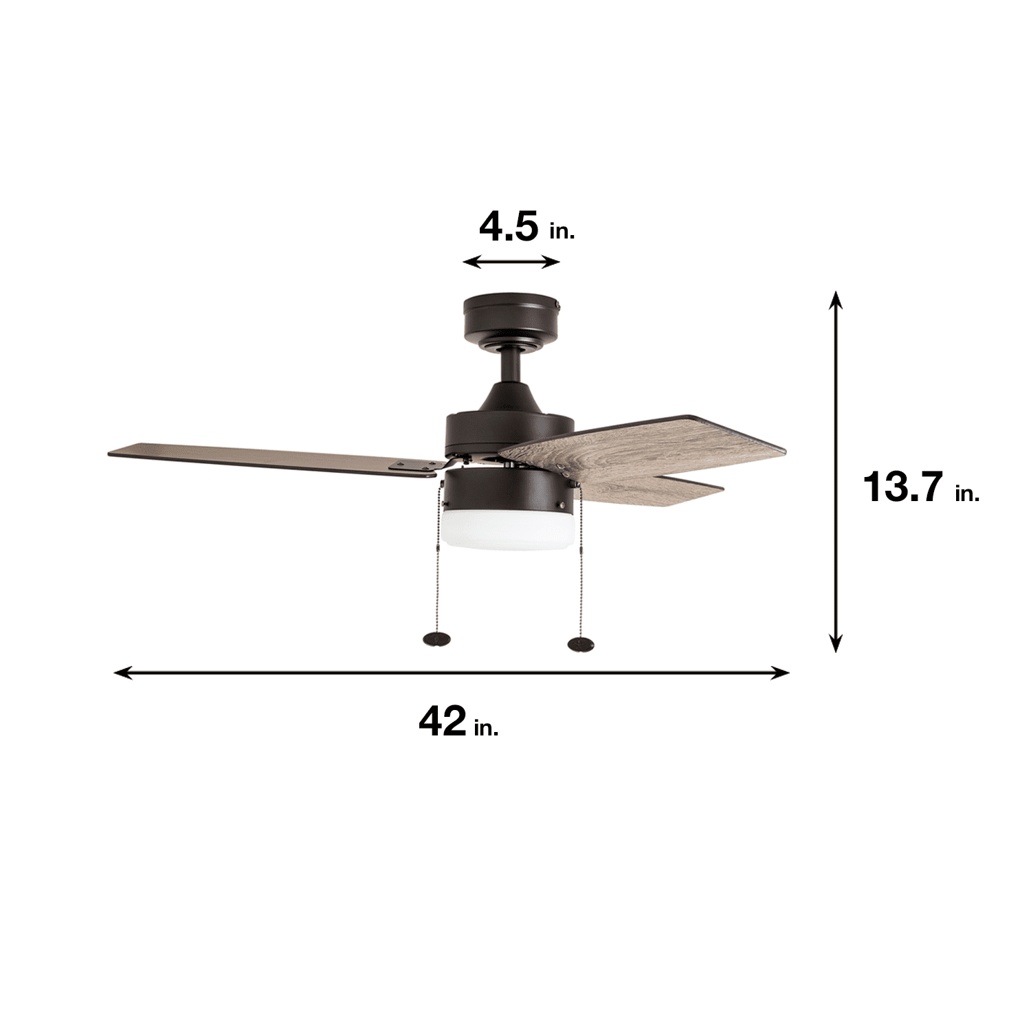 Prominence Home Reston 42" Bronze Modern Small Room Ceiling Fan with 3 Blades, LED Light Kit, Pull Chains & Reverse Airflow - Image 5