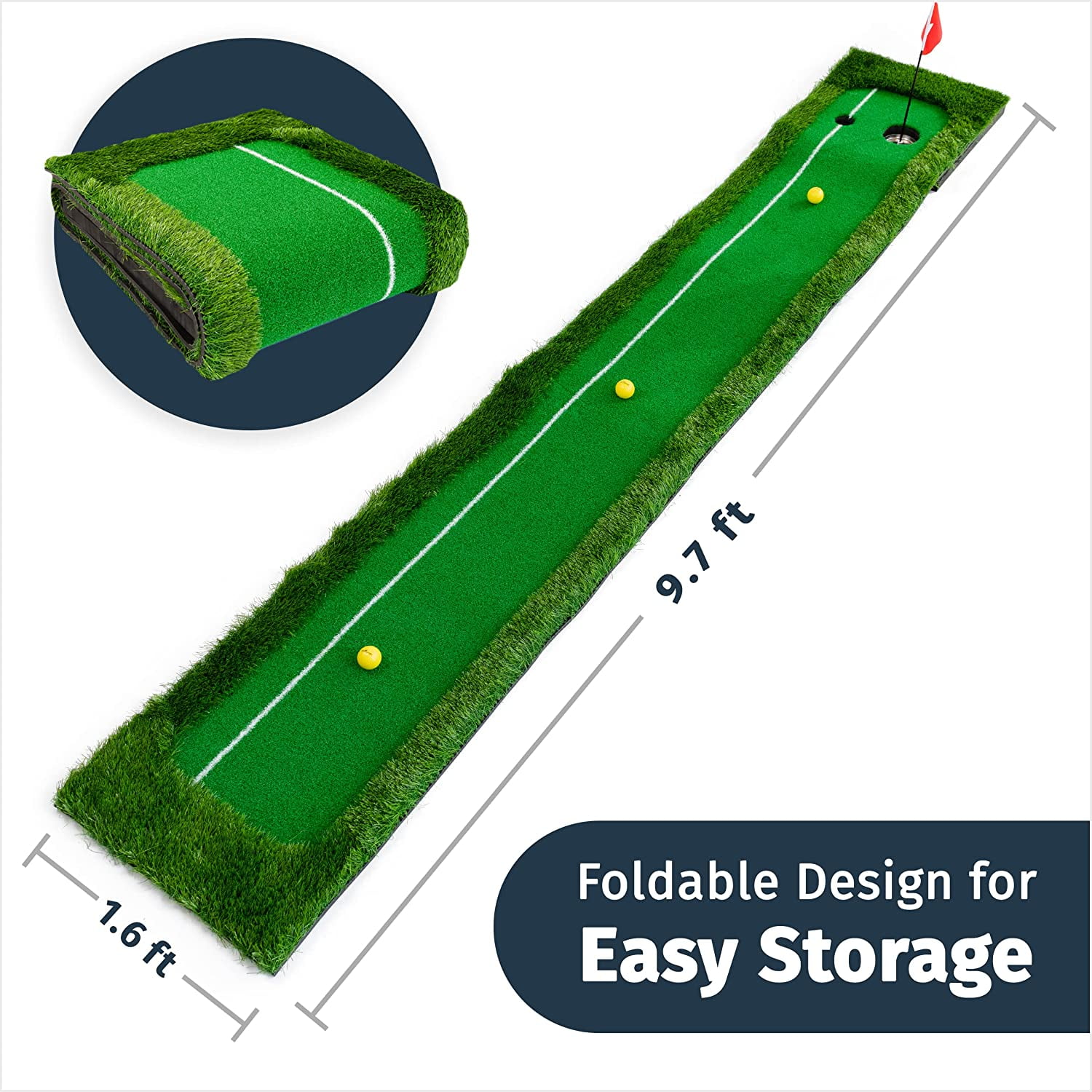 Abco Tech Golf Putting Green Mat - Portable Synthetic Turf Mat - Outdoor and Indoor - for Practicing and Training - Long Lasting Design - Includes 3 Free Golf Balls (1.6ft x 10ft) - Image 7