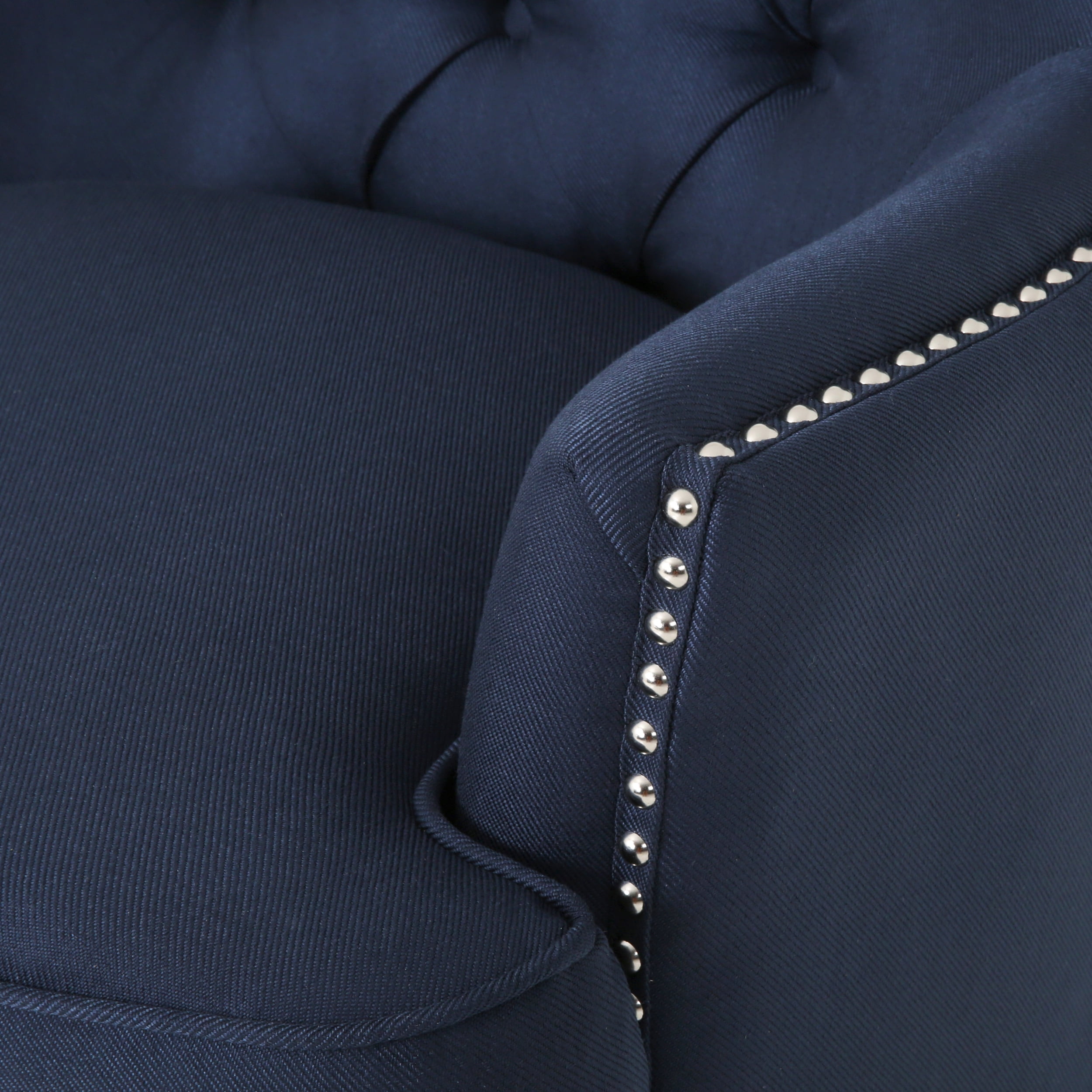 Noble House Caleb Fabric Club Chair and Ottoman Seating Set, Blue, Dark Brown - Image 2