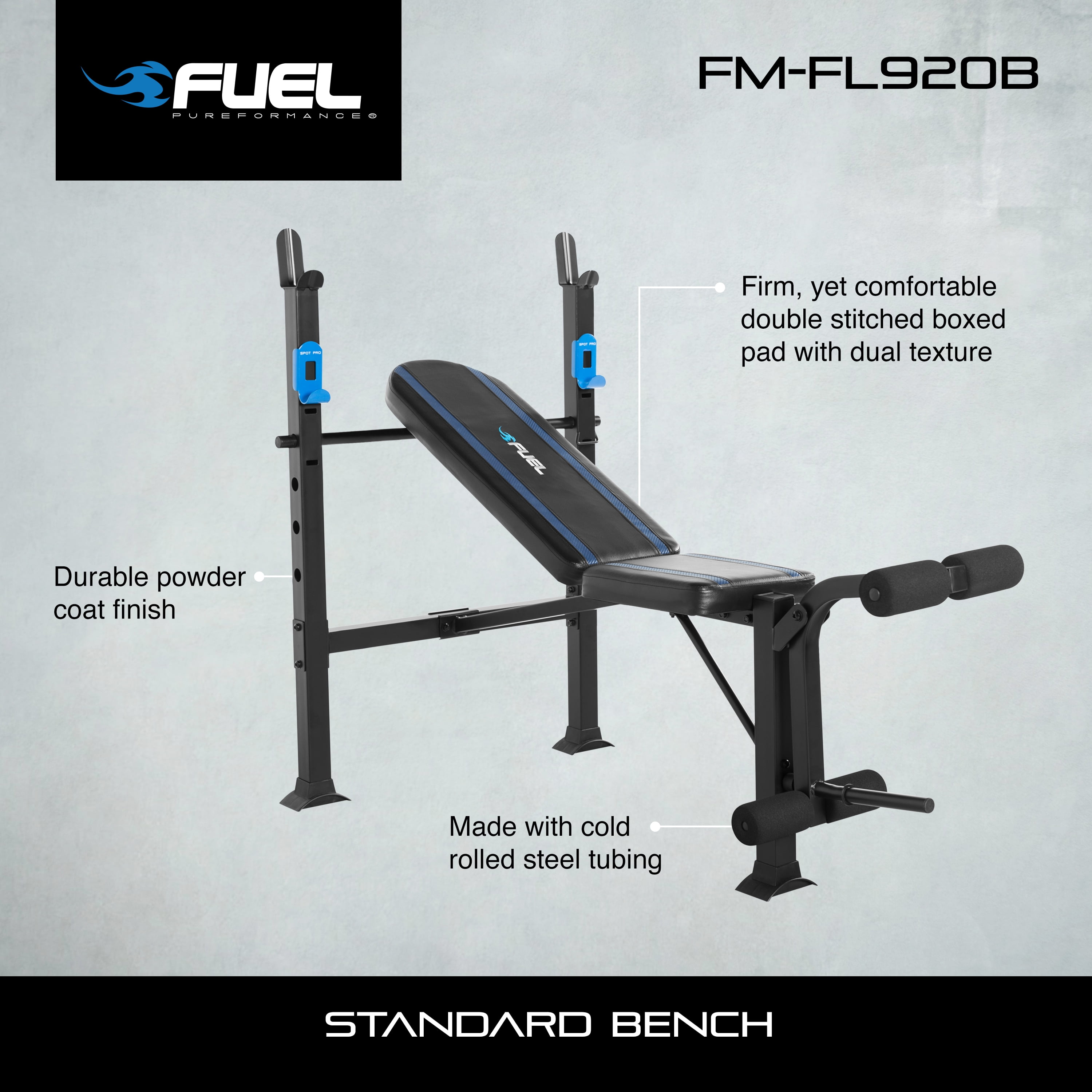 Fuel Pureformance Adjustable Standard Weight Bench with Leg Developer, Blue Stripes (500 lb Weight Capacity) - Image 11