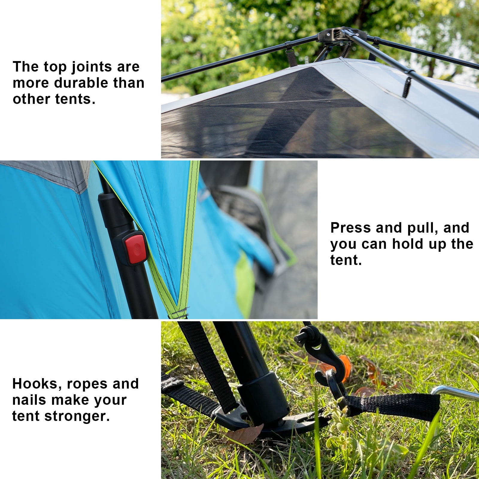 6 Person Camping Tent, Instant Family Tents with Rainfly for Outdoor, 60s Quick Setup, Water-Resistant, Blue - Image 7