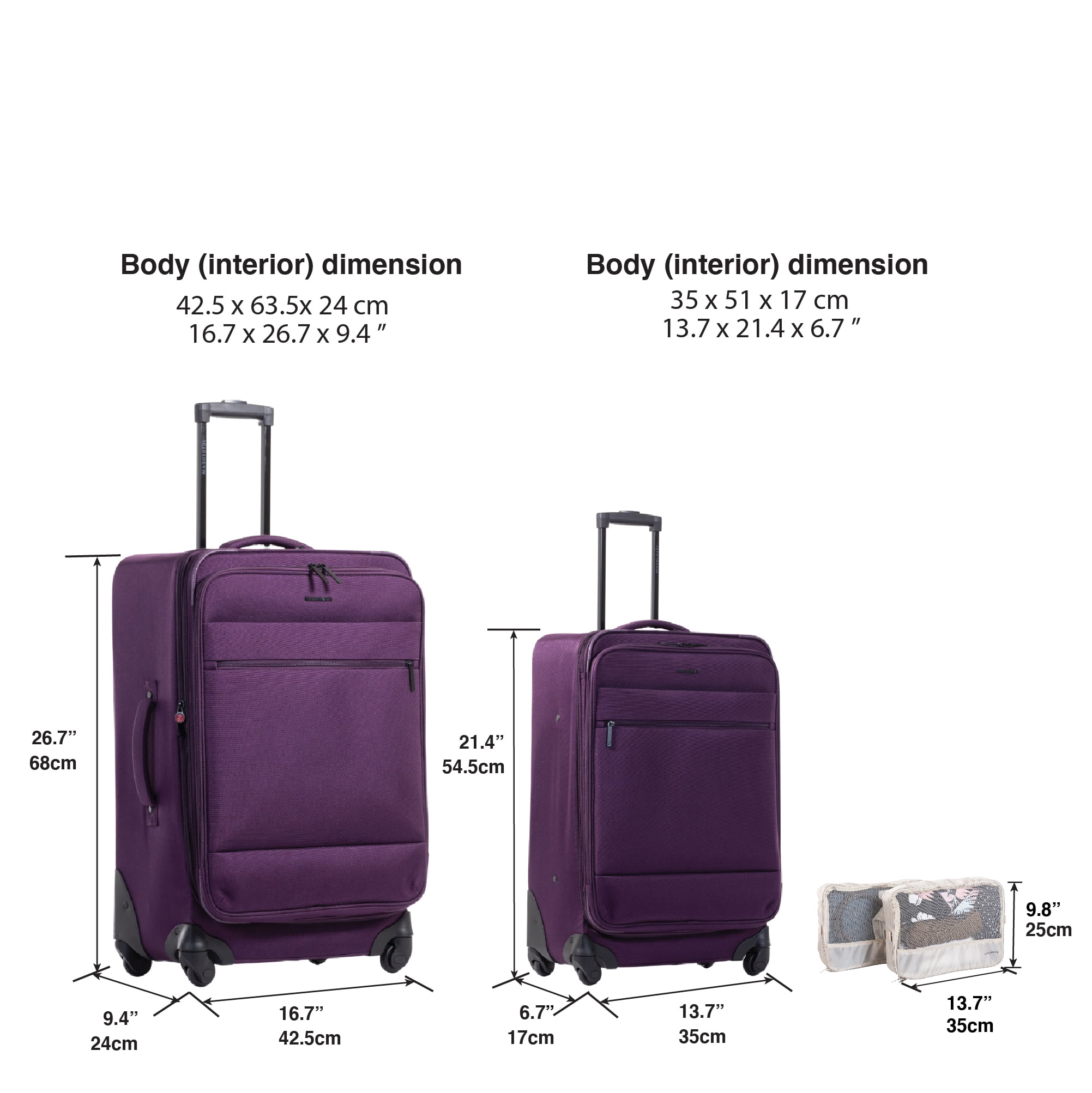 Jetstream 4 Piece Luggage Set with Wheels: 25" Suitcase, Carry On Luggage Bag & 2 Pcs Packing Cubes - Image 8