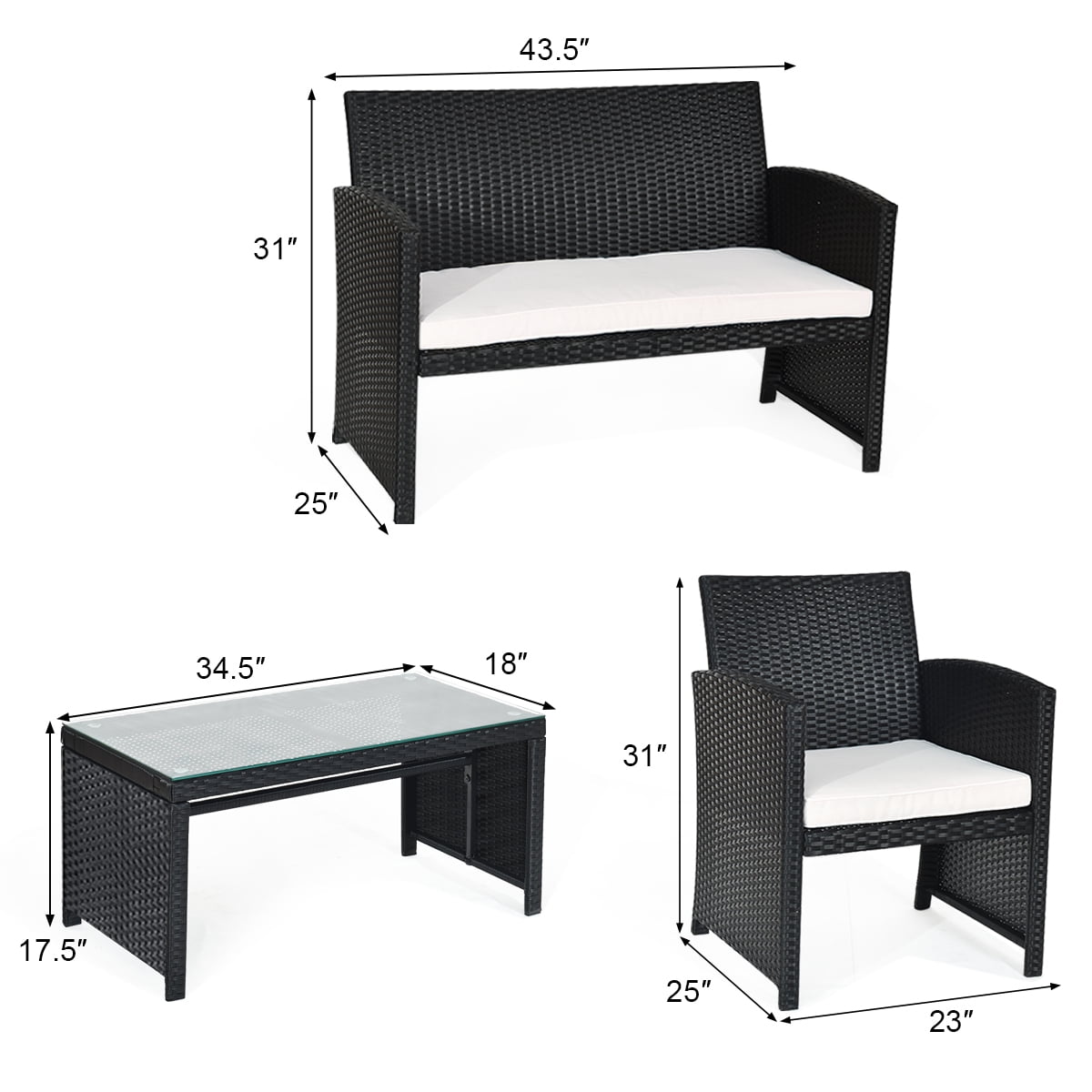 Costway 4PCS Outdoor Patio Rattan Furniture Conversation Set Cushioned Sofa Coffee Table - Image 7
