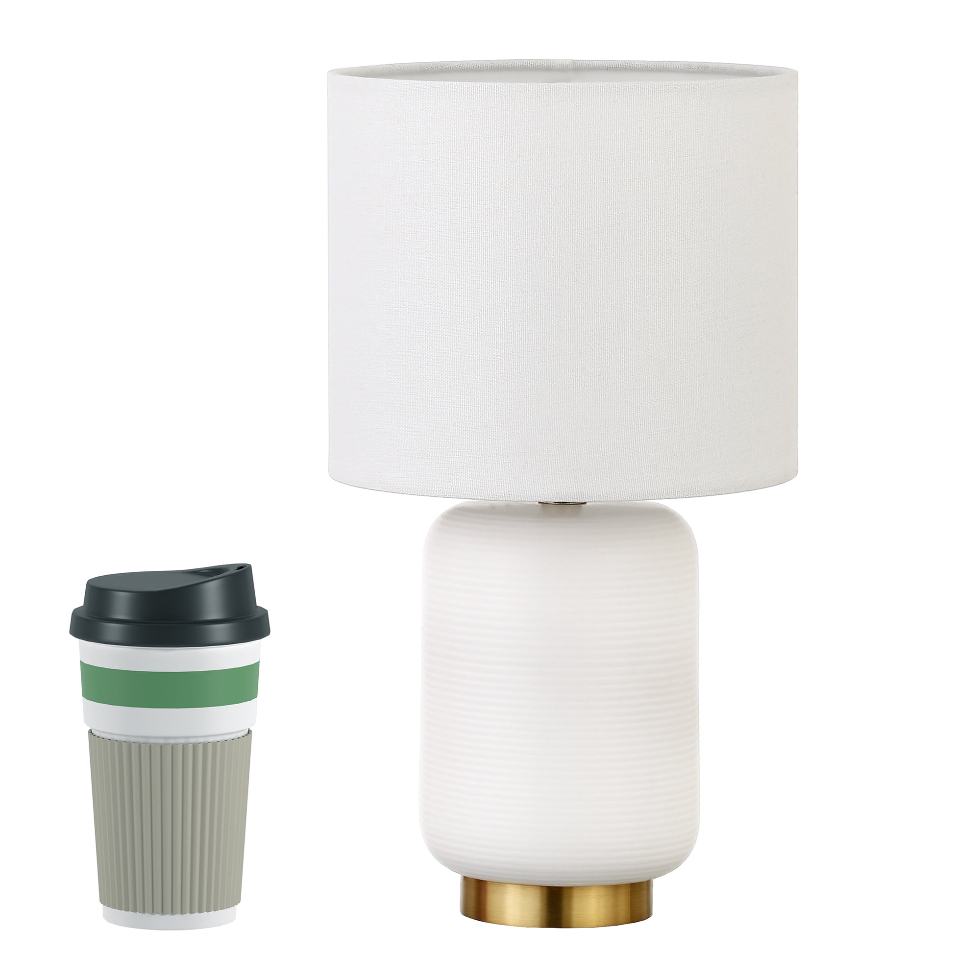 Evelyn&Zoe 15" Retro Ceramic Mini Lamp with White Drum Linen Shade - Image 9