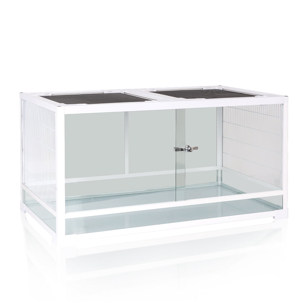 OiiBO 36" Small Animal Cage, Sliding Double Doors with Lock, White - Image 2