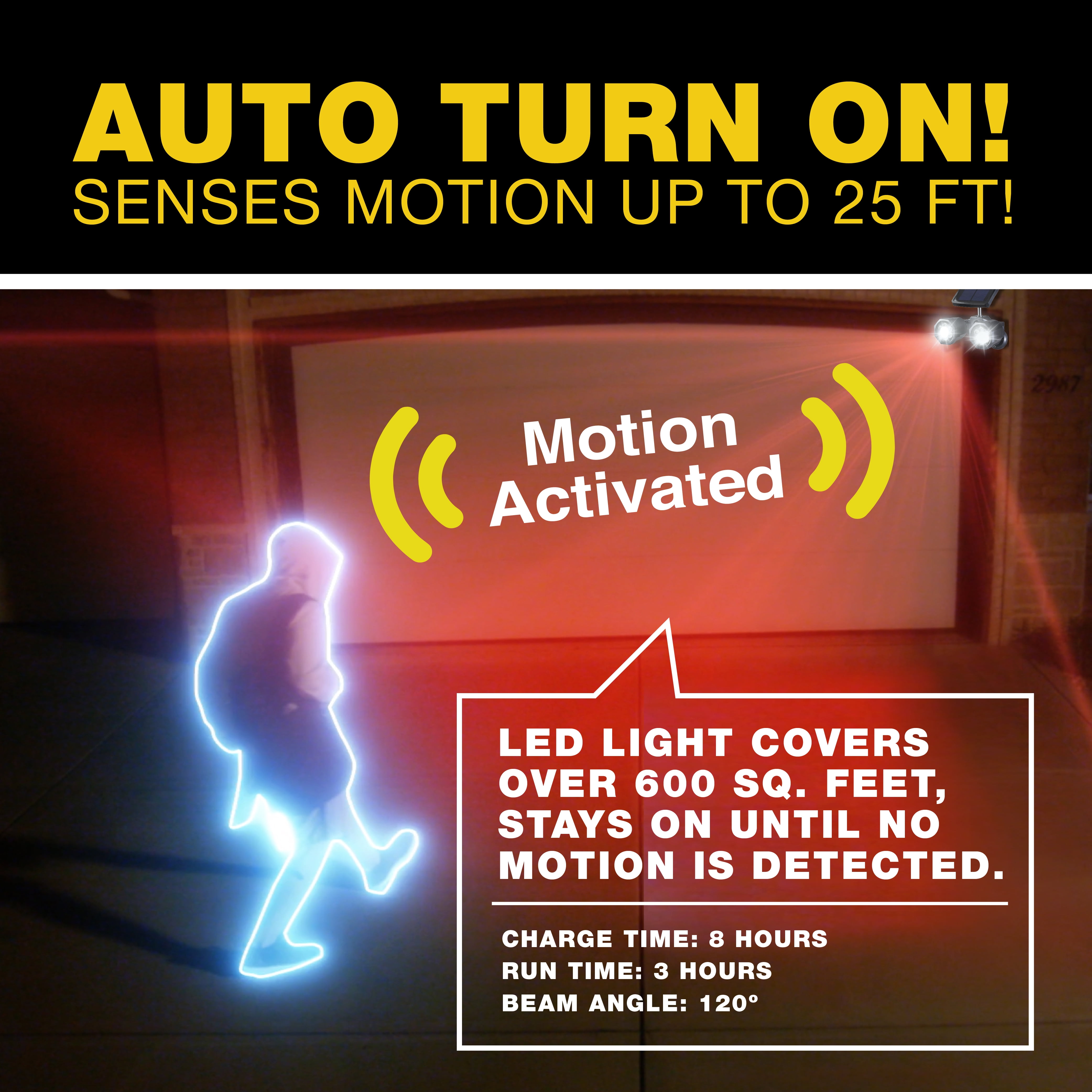 (3 pack) Bell + Howell Bionic Spotlight Duo Solar Power Outdoor Motion Sensor 500 Lumen LED Security Light - Image 6