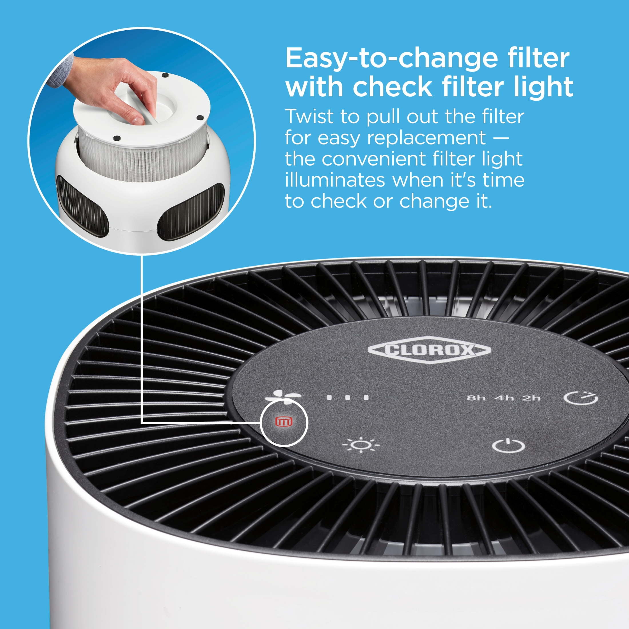 Clorox Bedroom Air Purifier for Allergies and Asthma, True HEPA Air Filter, 200 Sq Ft Capacity, White - Image 8