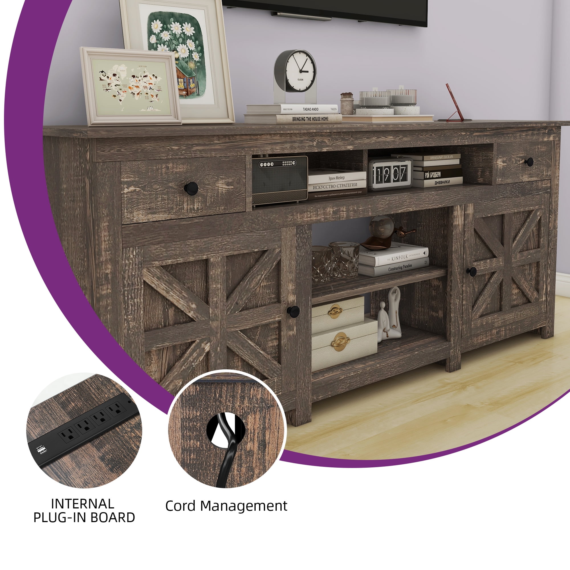 Uforic 70'' Farmhouse TV Stand, Entertainment Center with 2 Shelves, Suitable for TVs up to 80'',Oak - Image 4