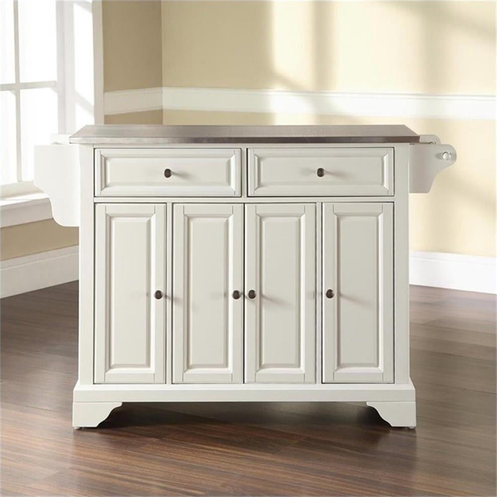 Crosley Furniture LaFayette Wood Kitchen Island in White & Silver - Image 6