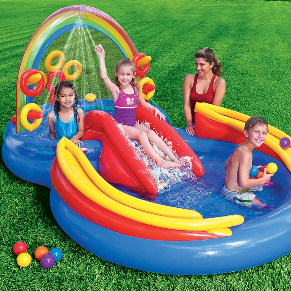 Intex 9.75 x 6.3 Ft Rainbow Slide Inflatable Pool Water Slide Ring Center - Image 4