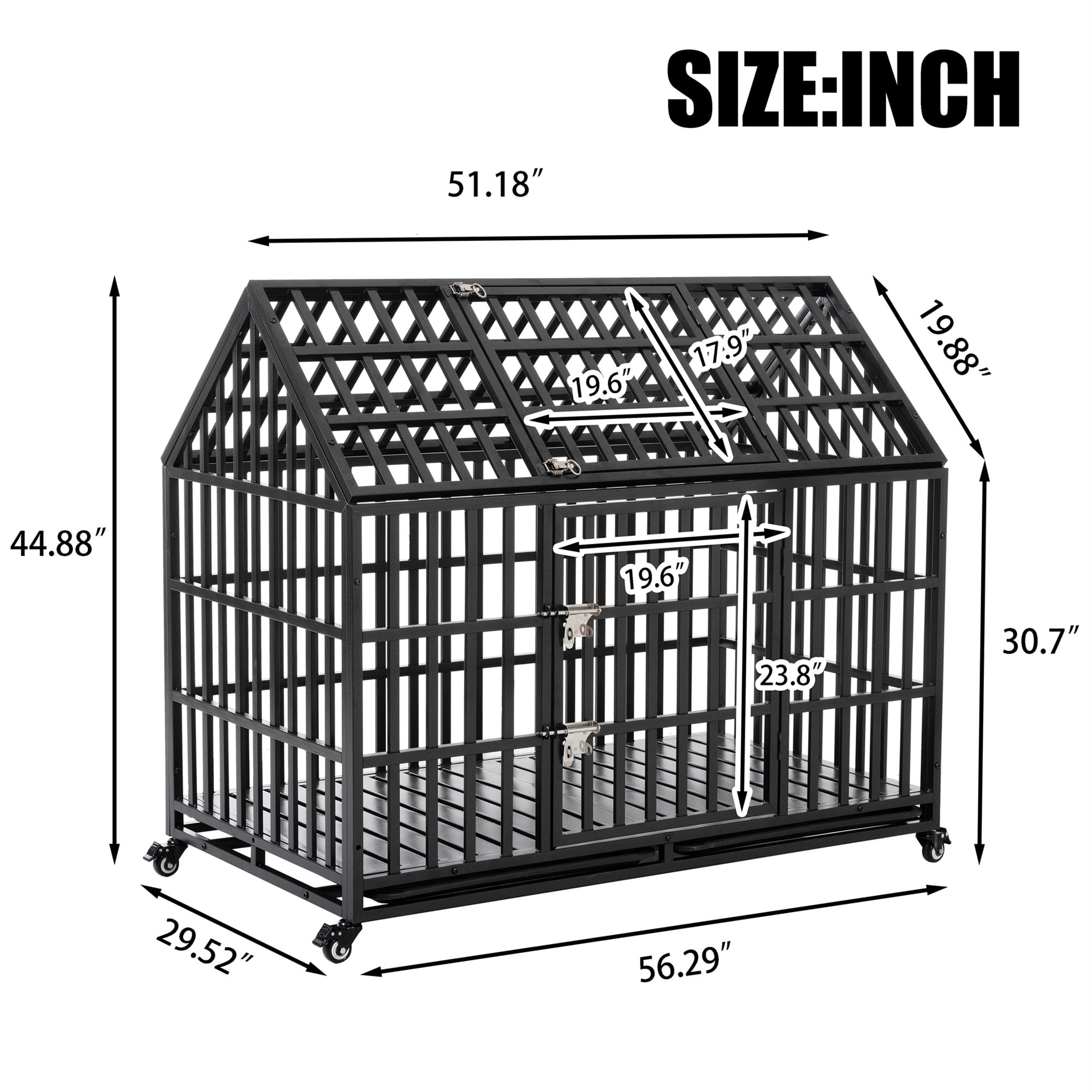 Aukfa 43/47/51 in Heavy Duty Indestructible Dog Crate, House Shape Escape Proof Dog Cage Kennel with Lockable Wheels & Removable Tray - Image 5