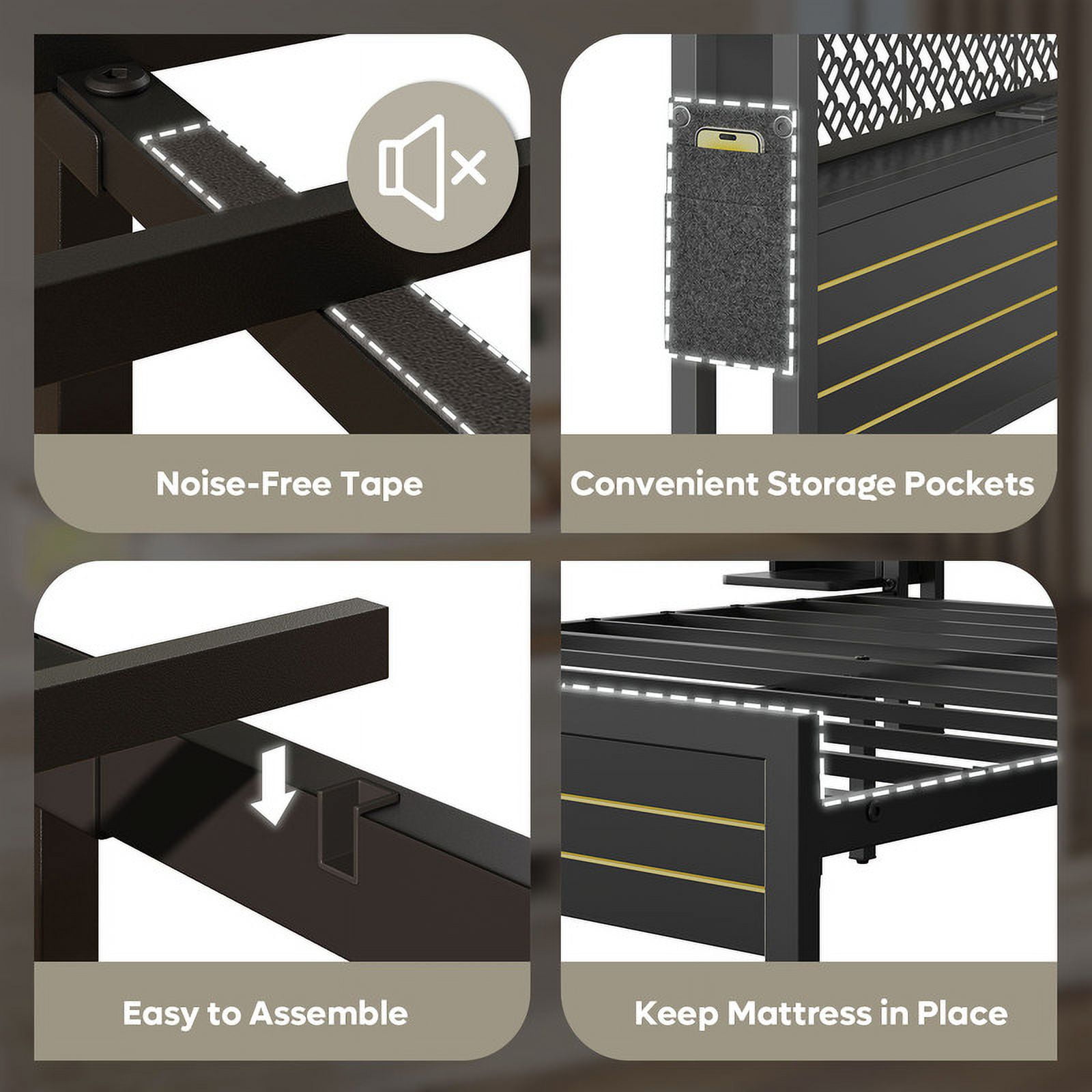 Bestier Full Size Metal Platform Bed Frame with Storage Headboard Charging Station & 2 Nightstands LED Lights, Black - Image 2