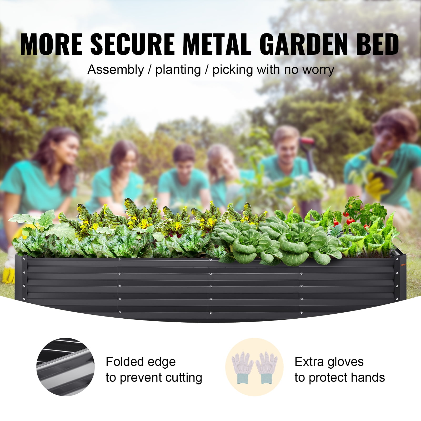 VEVOR Galvanized Raised Garden Bed, 8x4x2 FT Large Metal Raised Planter Box Garden Beds Outdoor for Vegetables Flowers and Herbs with Open Bottom and Planting Tools, Dark Grey - Image 9