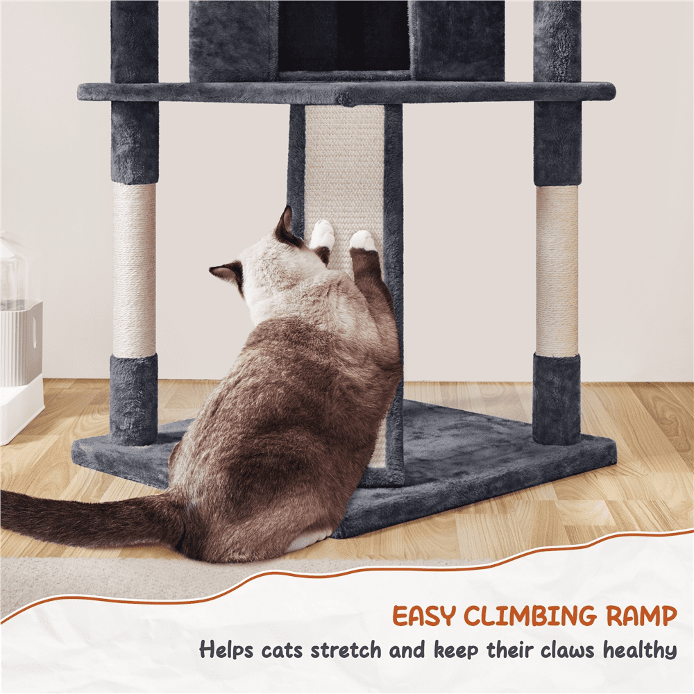 Alden Design 76"H Large Multilevel Cat Tree Tower with Condos and Perches, Dark Gray - Image 9