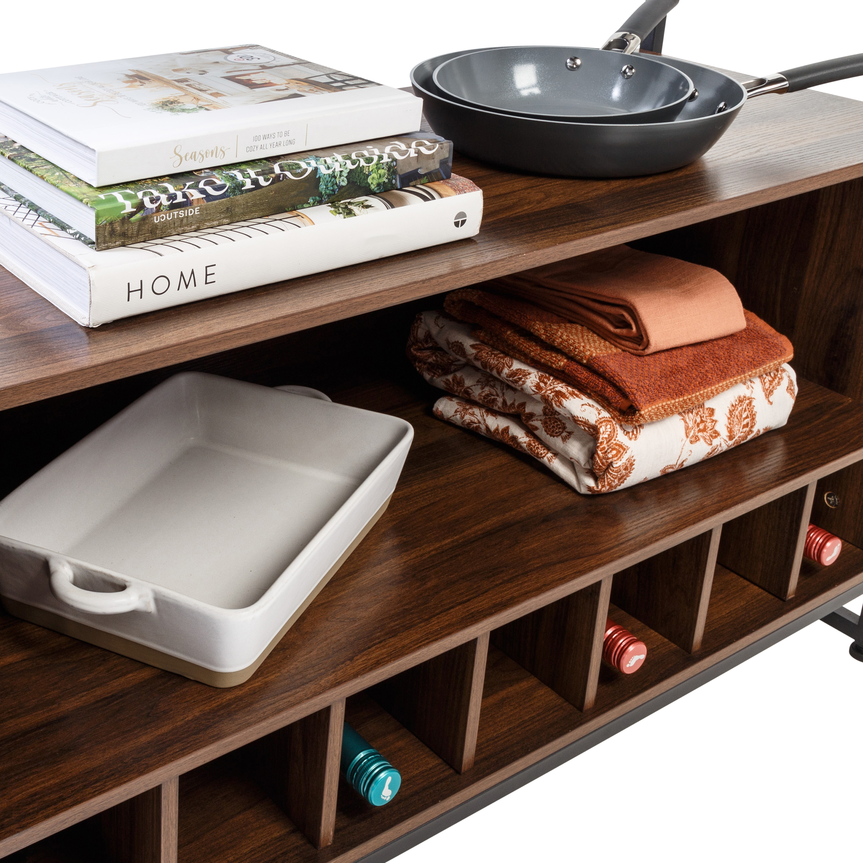 Honey-Can-Do 65" Baker's Rack with 4 Storage Shelves and 7 Wine Storage Compartments, Black/Walnut - Image 5