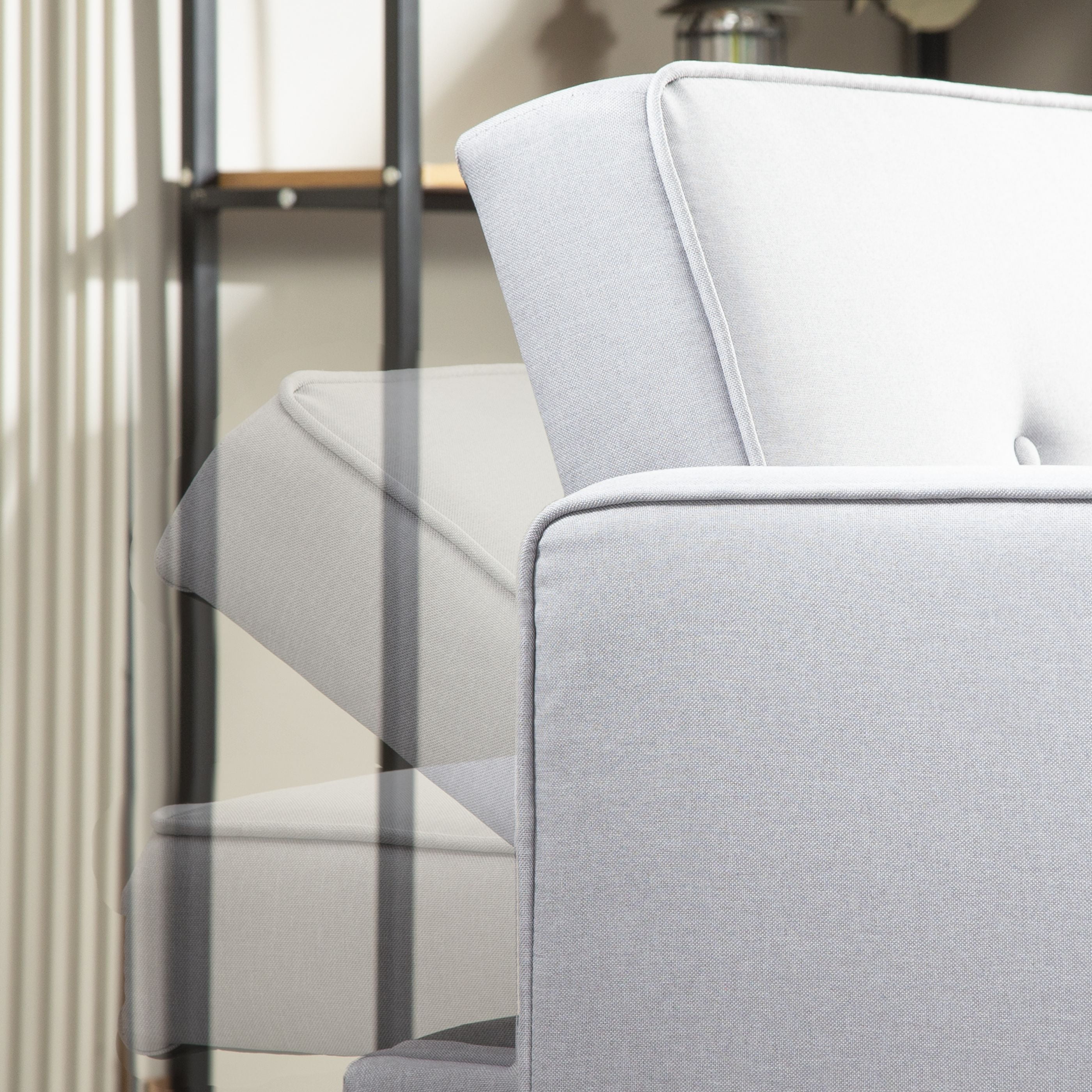 Leumius Modern Linen Reclining Futon Sofa with Pillows, Light Gray - Image 4