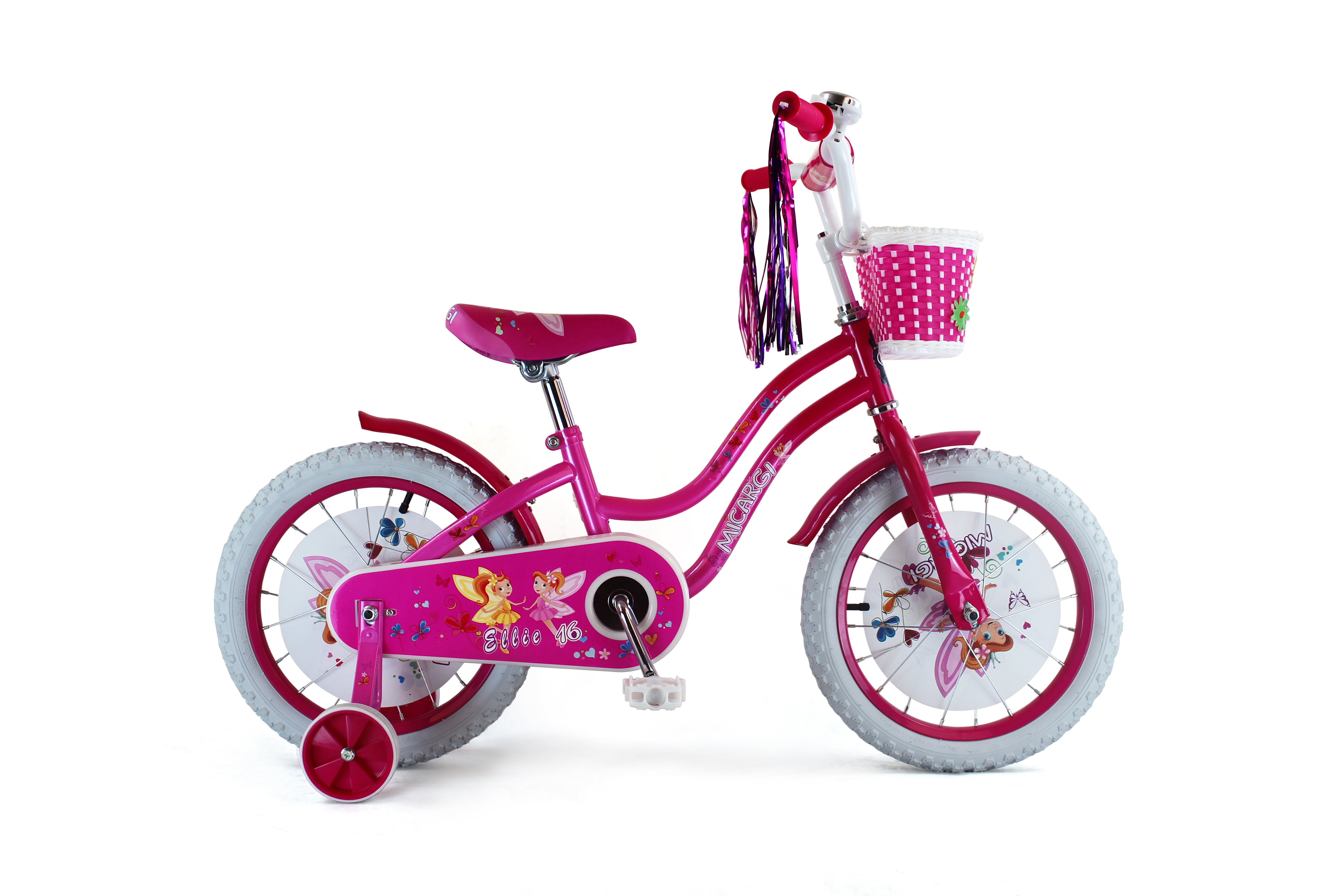 PlayWorld 16 In. Cruiser Steel Frame Bicycle Coaster Brake One Piece Crank, Full Cover Chain Guard with Basket, Fenders and Rims, White Tire Kid's Bike, Pink and Hot Pink - Image 4