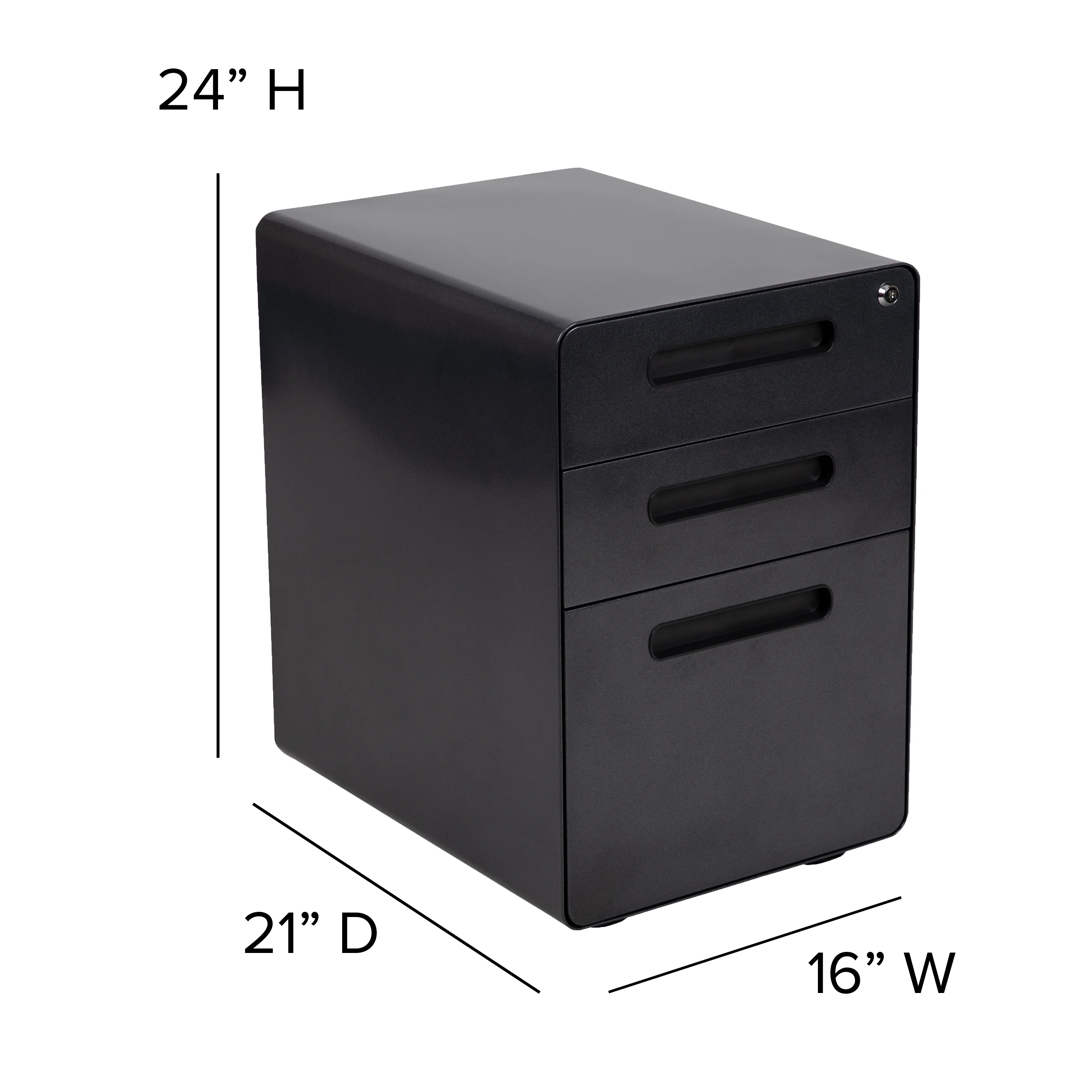 Flash Furniture Wren Ergonomic 3-Drawer Mobile Locking Filing Cabinet with Anti-Tilt Mechanism and Hanging Drawer for Legal & Letter Files, Black - Image 10