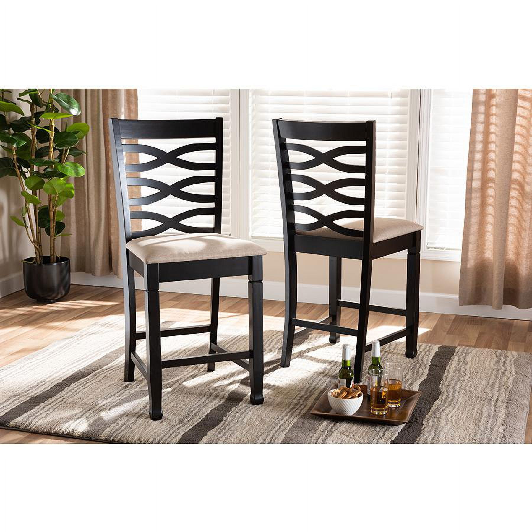 Baxton Studio Lanier Modern and Contemporary Sand Fabric Upholstered Espresso Brown Finished Wood Counter Height Pub Chair Set (Set of 2) - Image 2