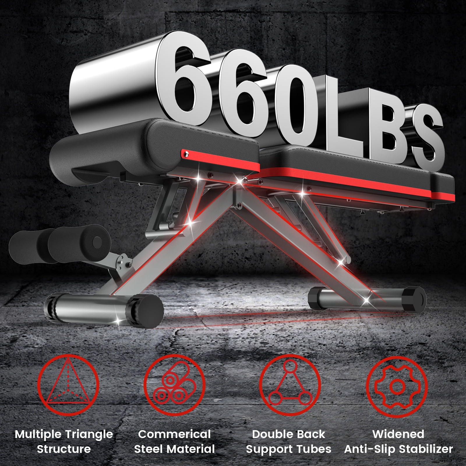 Pooboo Folding Incline Bench Adjustable Workout Weight Bench Gym Dumbbell Bench Strength Training 660 lbs Capacity - Image 4