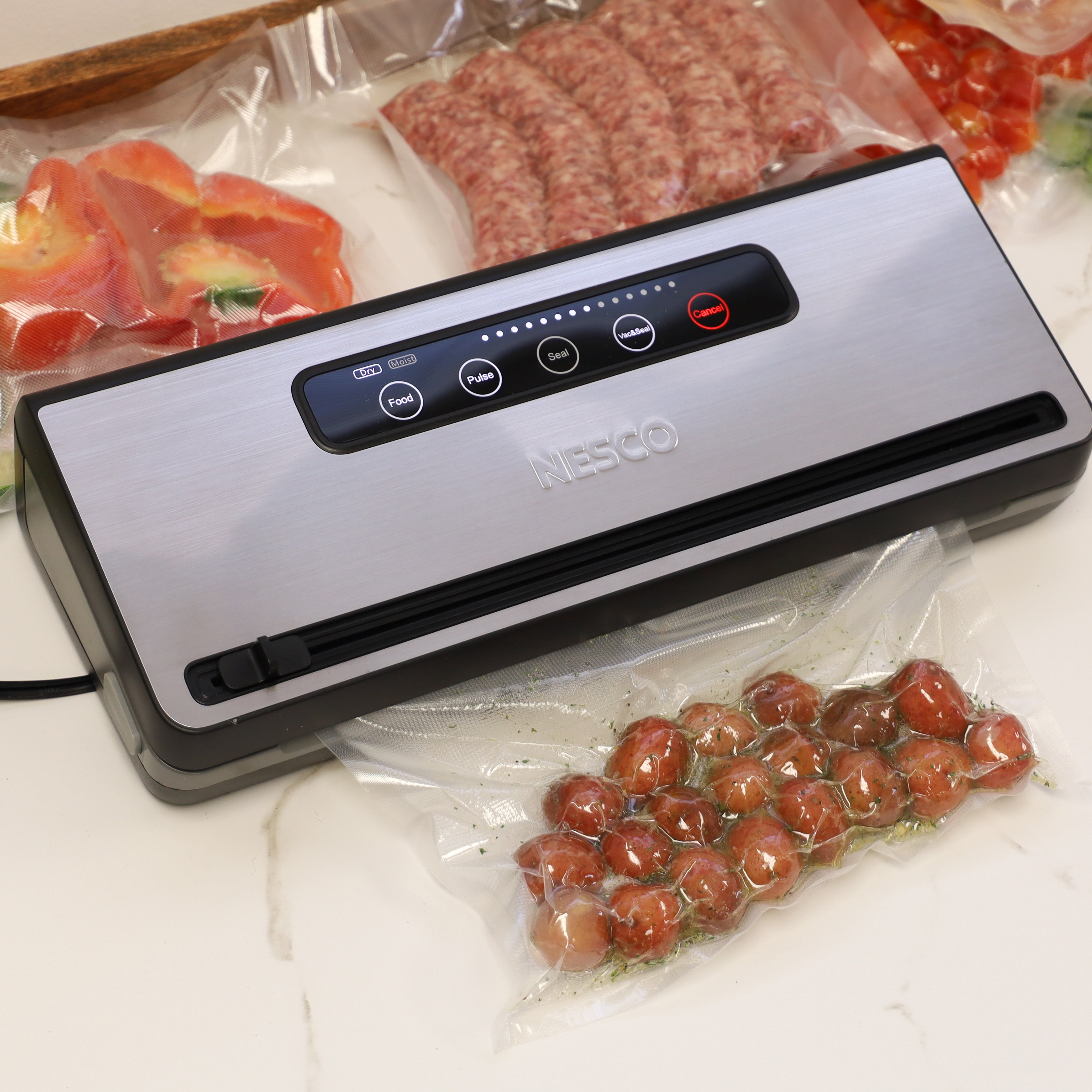 NESCO® Vacuum Sealer Machine, One-Touch Automatic Food Sealer With Digital Control Panel, Pulse Mode, Built-In Roll Storage, For Bulk Food Storage & Freezer Meals, VS-101S - Image 7