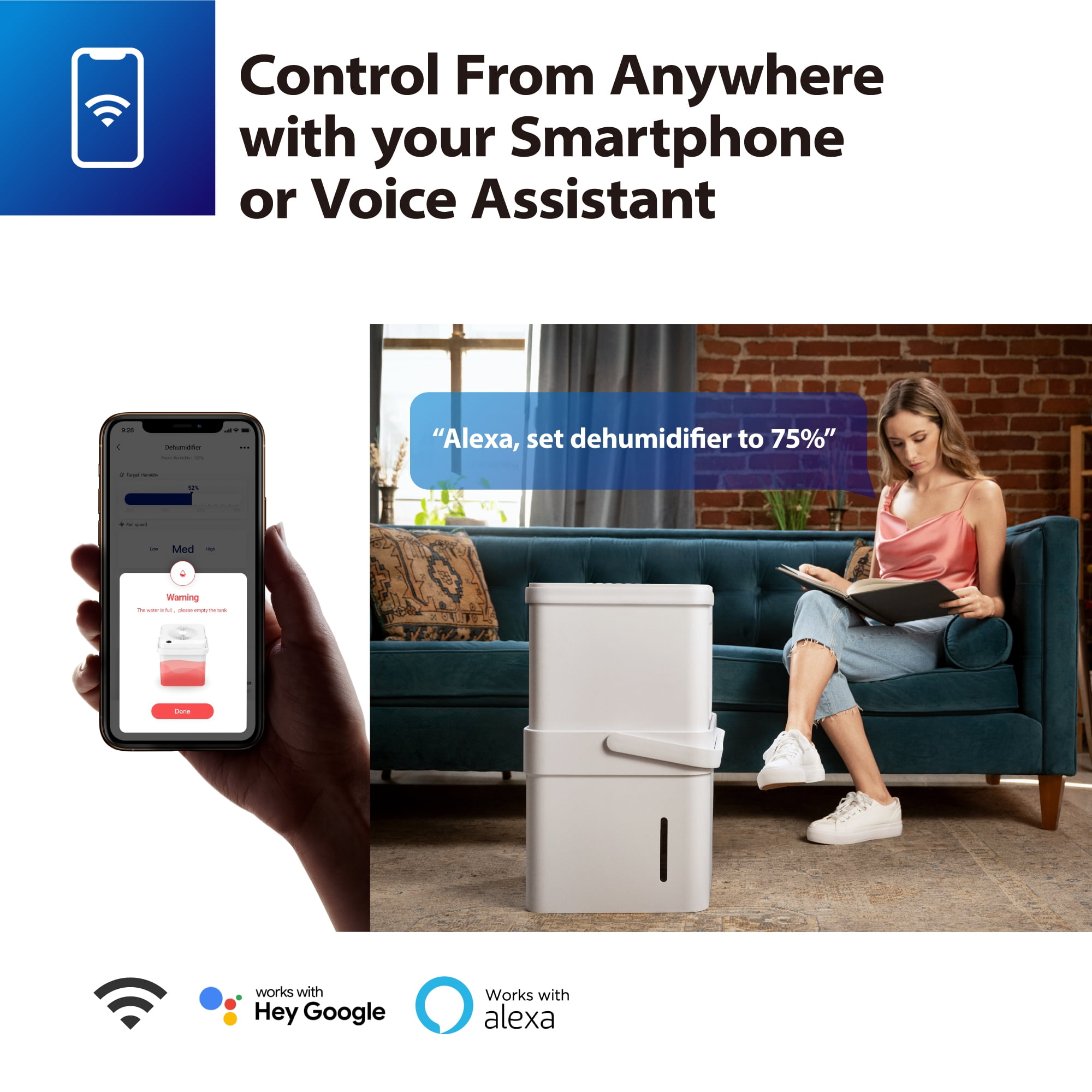 Midea Cube Dehumidifier, 20 Pint, For Basements and Rooms Up To 2,000 Sq Ft, Auto Shut Off, Wi-Fi, White - Image 2